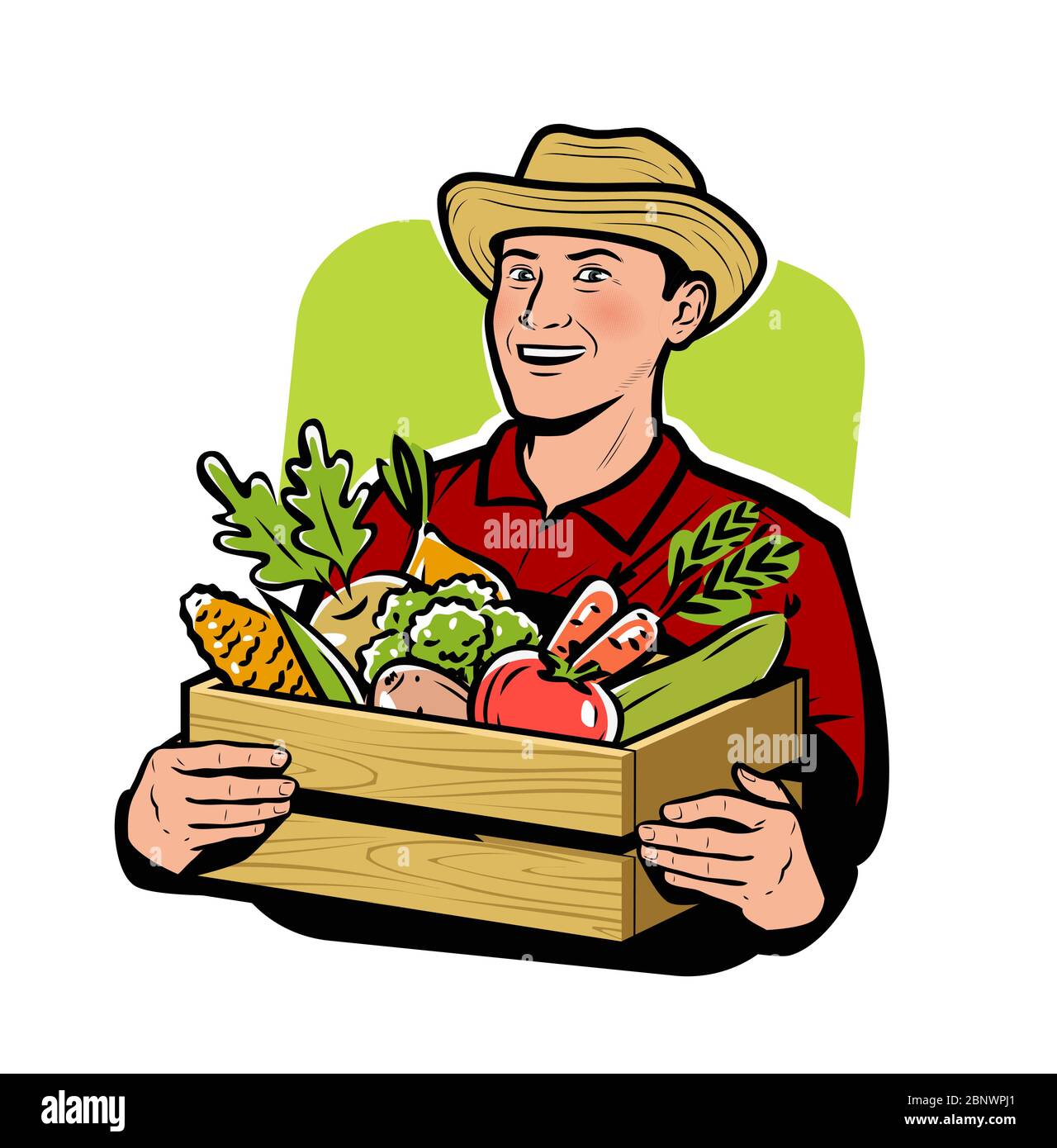 Coltivatore con verdure. Agricoltura, illustrazione vettoriale azienda agricola Illustrazione Vettoriale
