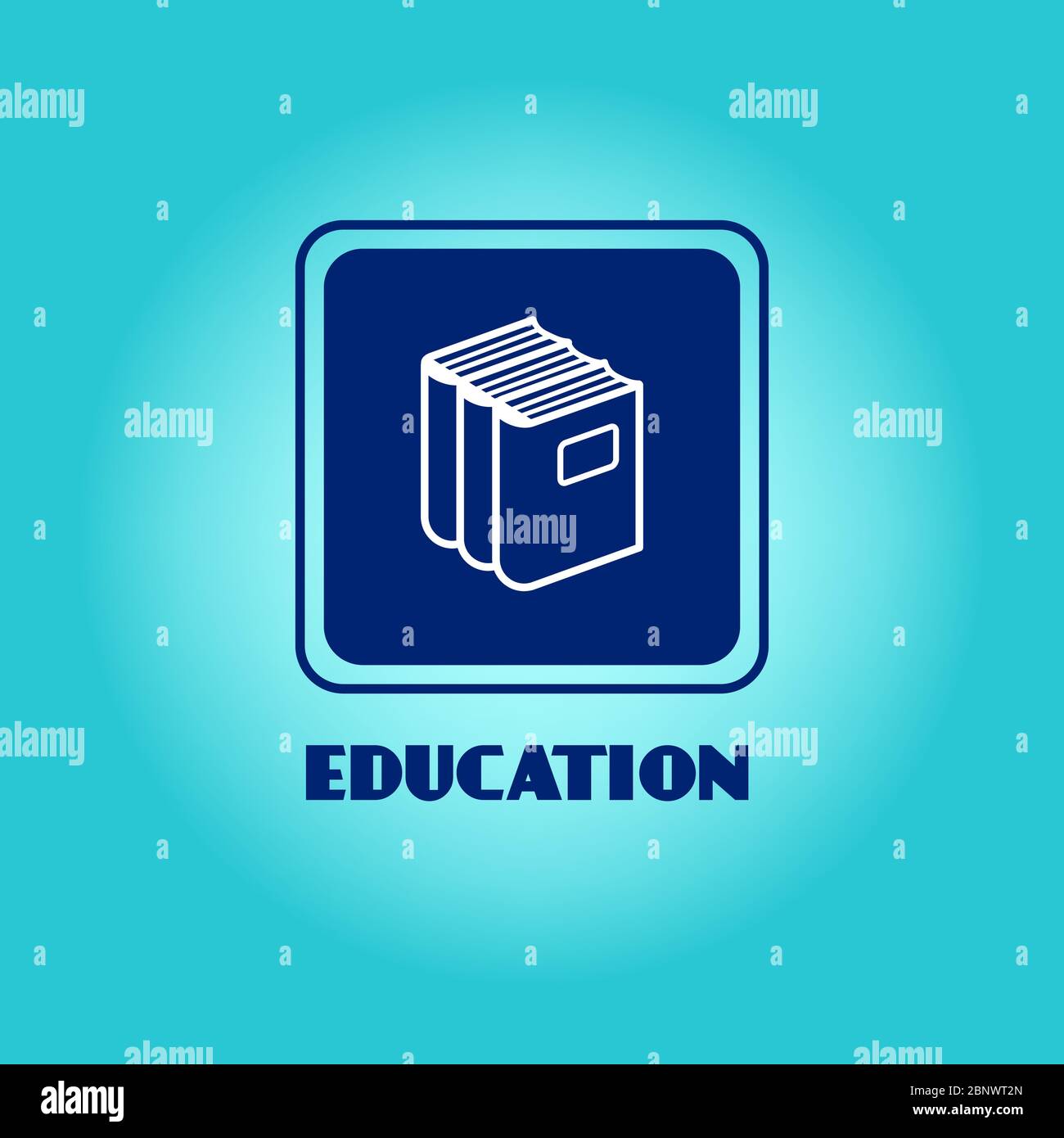 Logo vettoriale per l'educazione con pila di libri su sfondo blu Illustrazione Vettoriale
