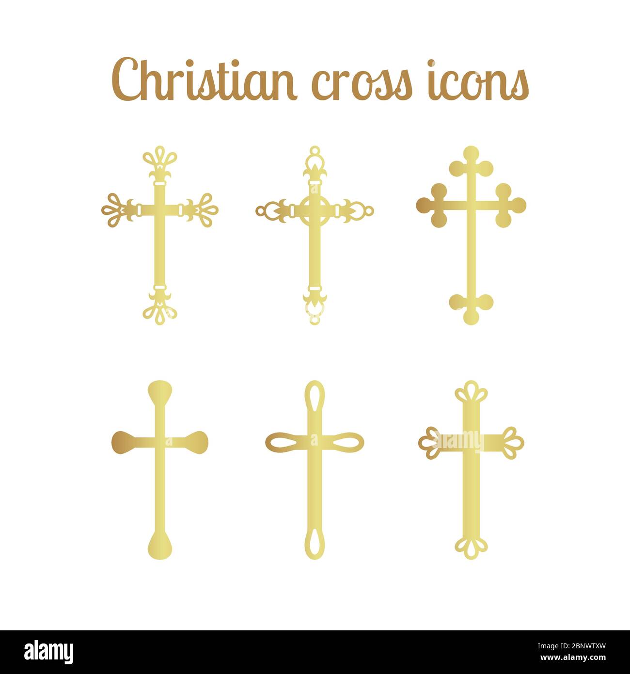 Set isolato di icone a croce cristiana dorata. Illustrazione vettoriale Illustrazione Vettoriale
