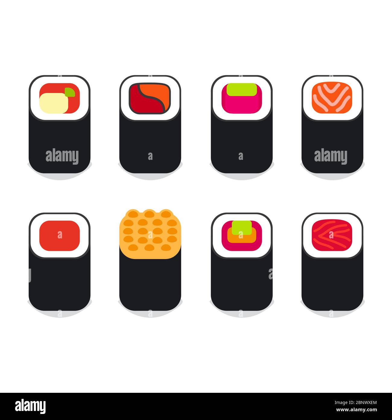 Set di icone vettoriali per alimenti giapponesi. Illustrazione di diverse icone di sushi Illustrazione Vettoriale