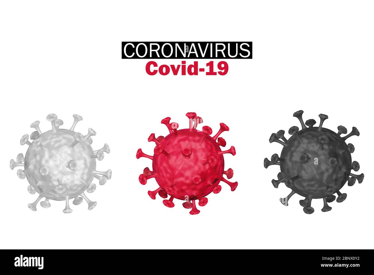 Virus microscopico colorato primo piano isolato su sfondo bianco con percorso di ritaglio. Concetto di focolaio della malattia di coronavirus (COVID-19). rendering 3D ima Foto Stock