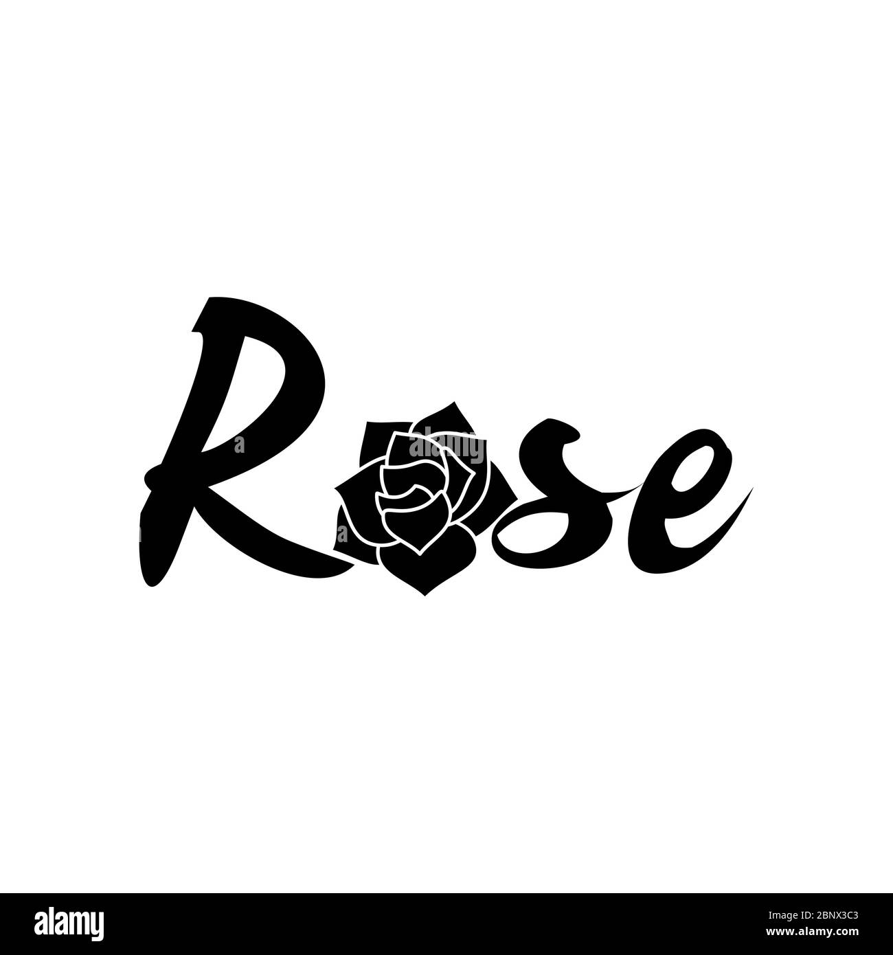 Modello di logo vettoriale isolato in bianco e nero con parola e segno di rosa Illustrazione Vettoriale