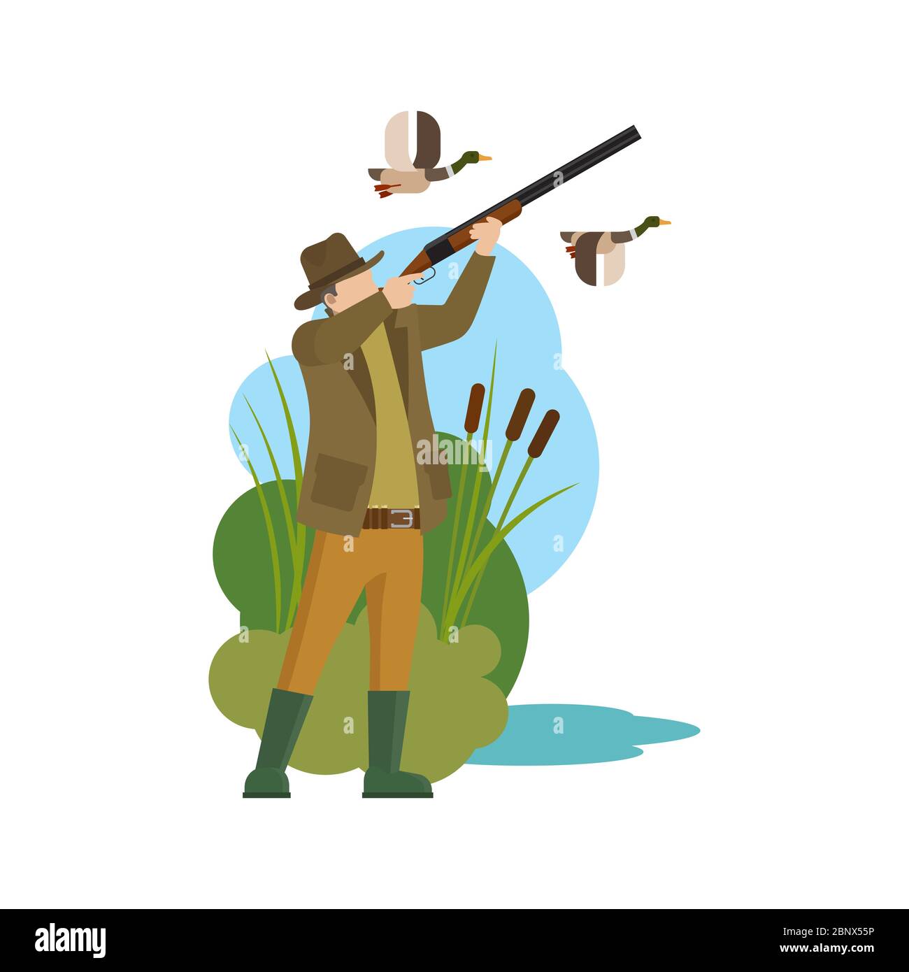 Cacciatore e preda. Icona di caccia e anatra. Illustrazione vettoriale Illustrazione Vettoriale