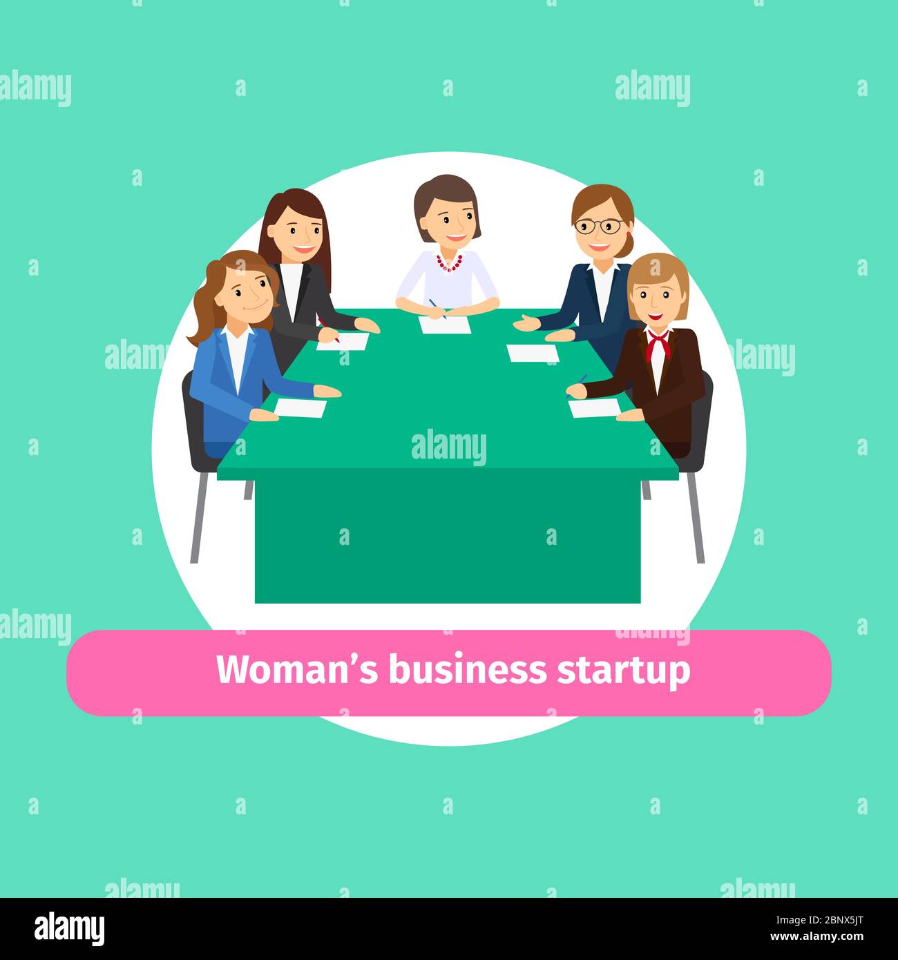 Donna professionale di rete di affari. Gruppo di donne per l'illustrazione vettoriale di avvio di affari Illustrazione Vettoriale
