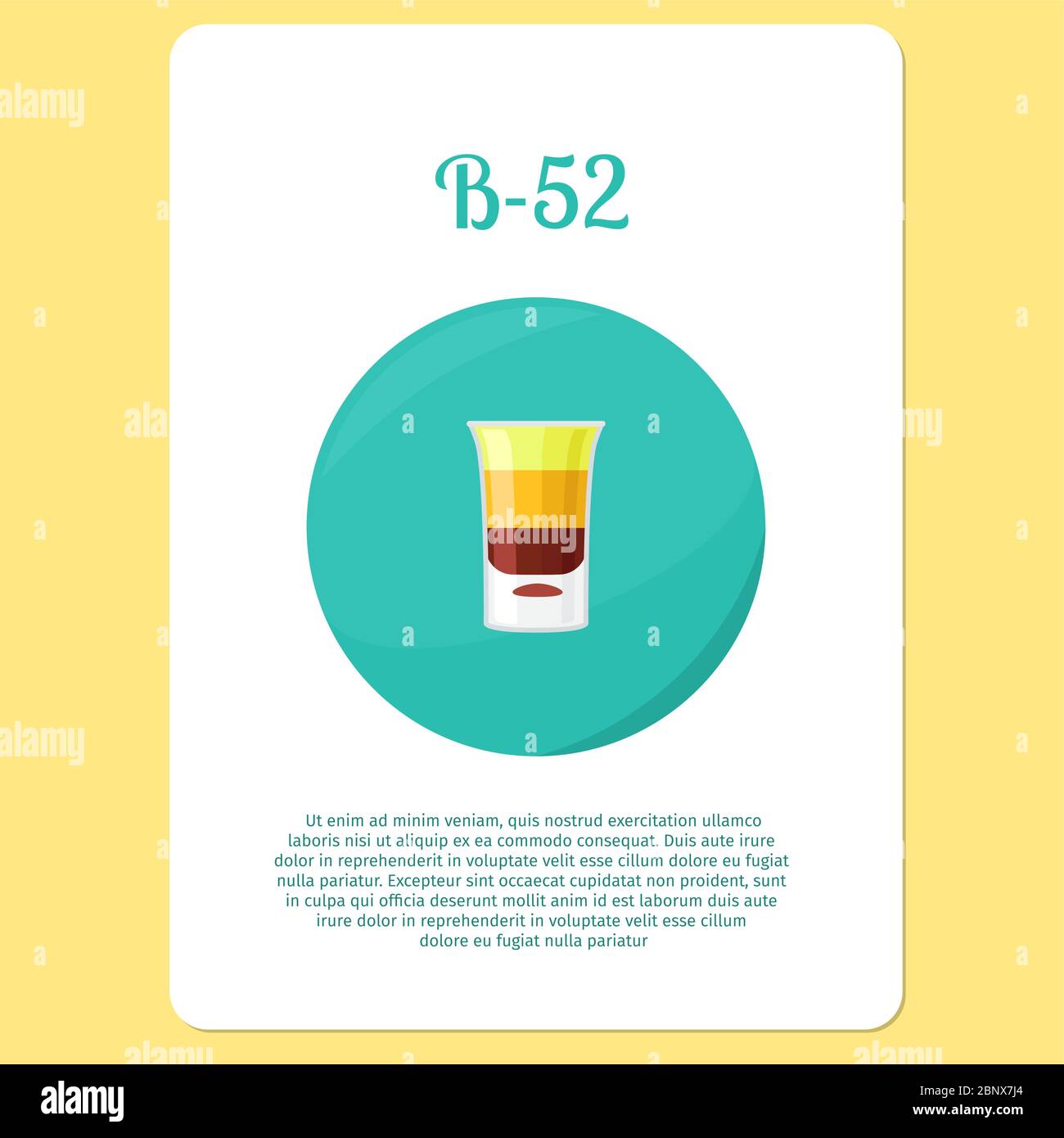 B-52 voce di menu cocktail o adesivo. Party drink in cerchio icona. Illustrazione vettoriale Illustrazione Vettoriale