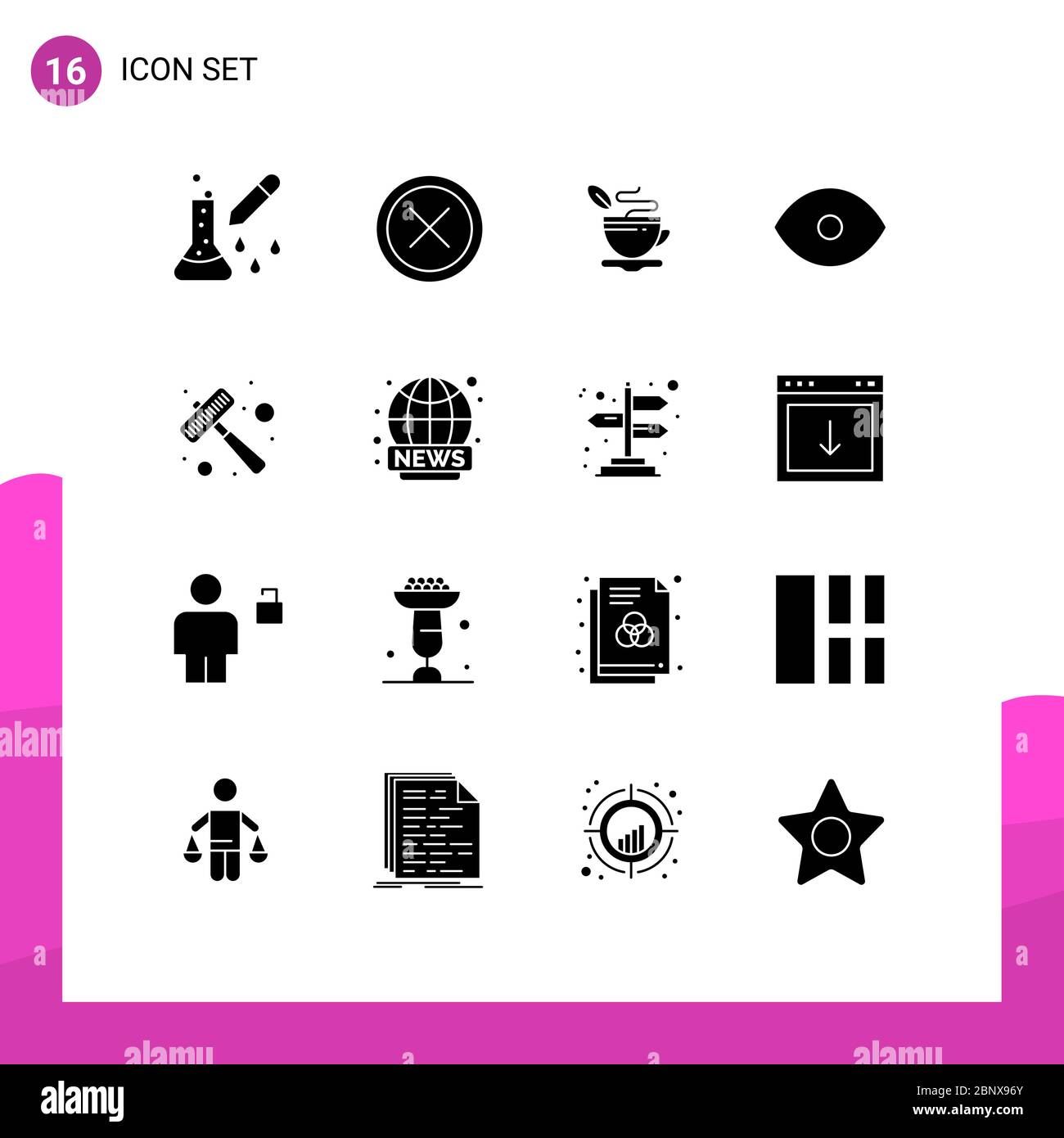 16 concetto di glyph solido per i Web site mobile e Apps visione, faccia, uscita, occhio, caldo elementi editabili di disegno vettoriale Illustrazione Vettoriale
