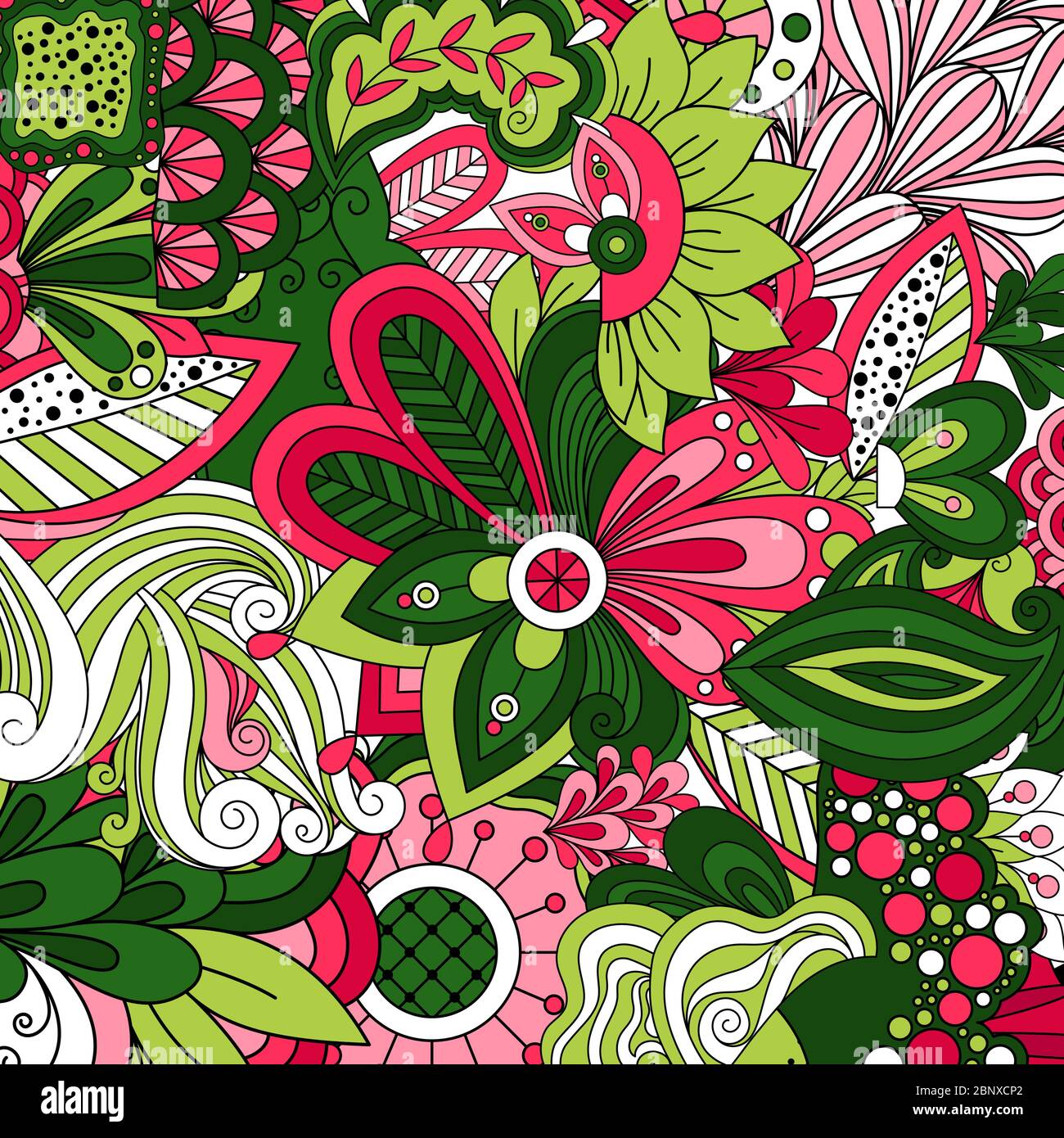 Carta da parati con cartoni verdi stilizzati fiori. Illustrazione vettoriale Illustrazione Vettoriale