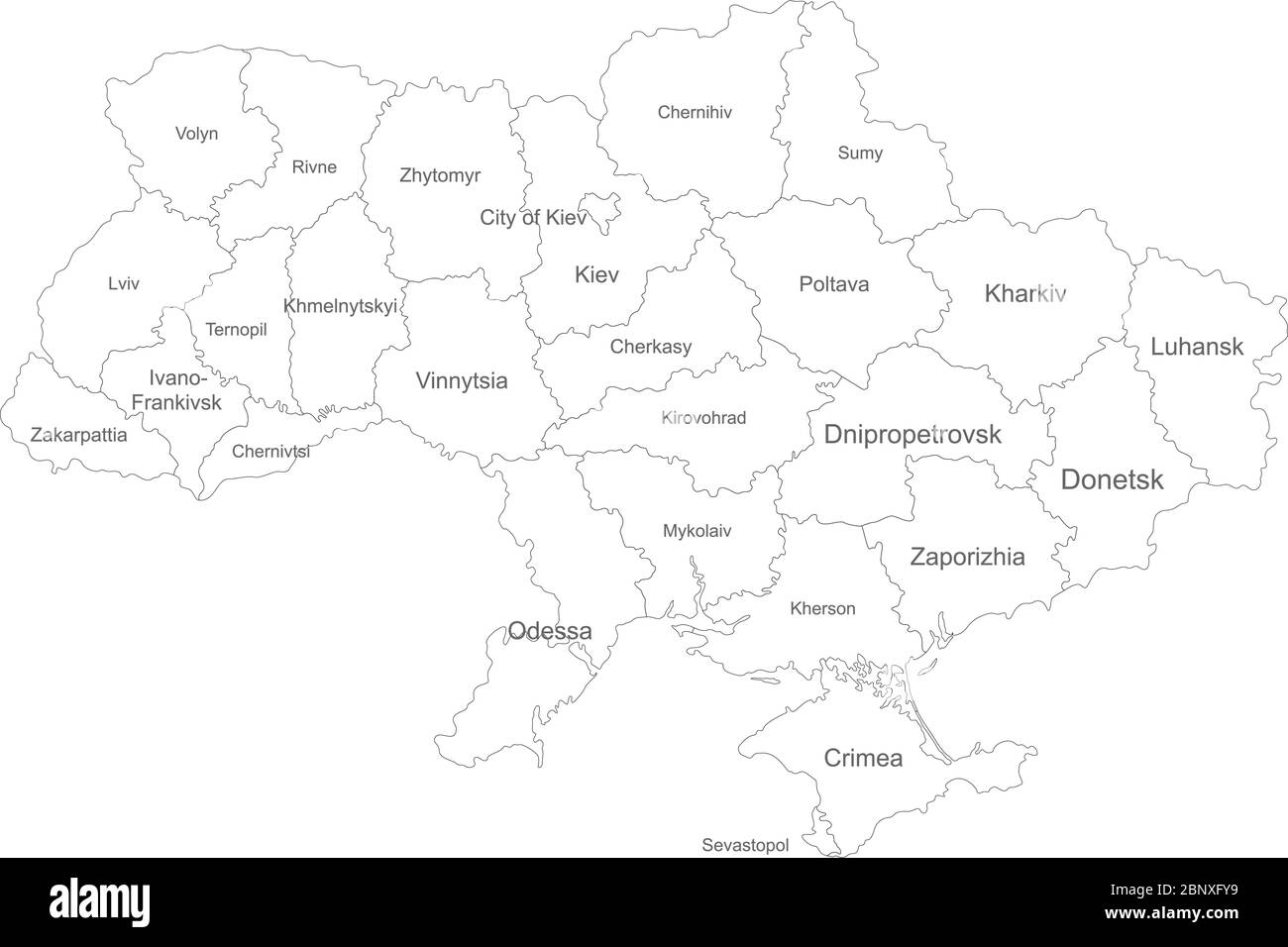Ucraina Mappa dettagliata con etichette dei nomi. Perfetto per concetti aziendali, sfondi, sfondo, poster, adesivi, banner, etichette e sfondi. Illustrazione Vettoriale