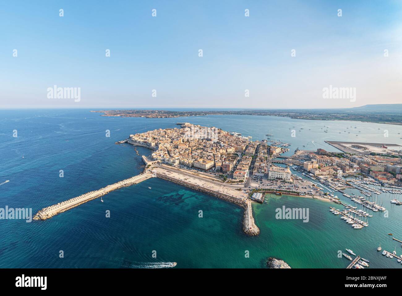 Vista aerea dell'isola Ortgia in Siracusa Sicilia Foto Stock