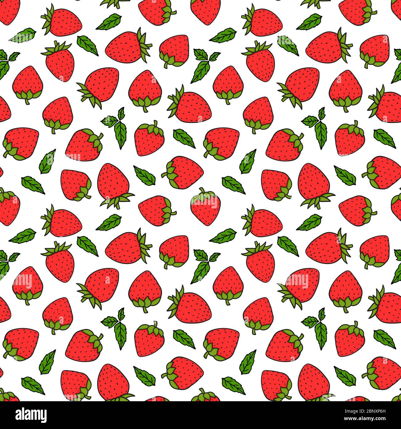 Berry Strawberry struttura senza cuciture modello. Colori rossi illustrazione disegnata a mano vettoriale superficie estiva design isolato su sfondo bianco Illustrazione Vettoriale