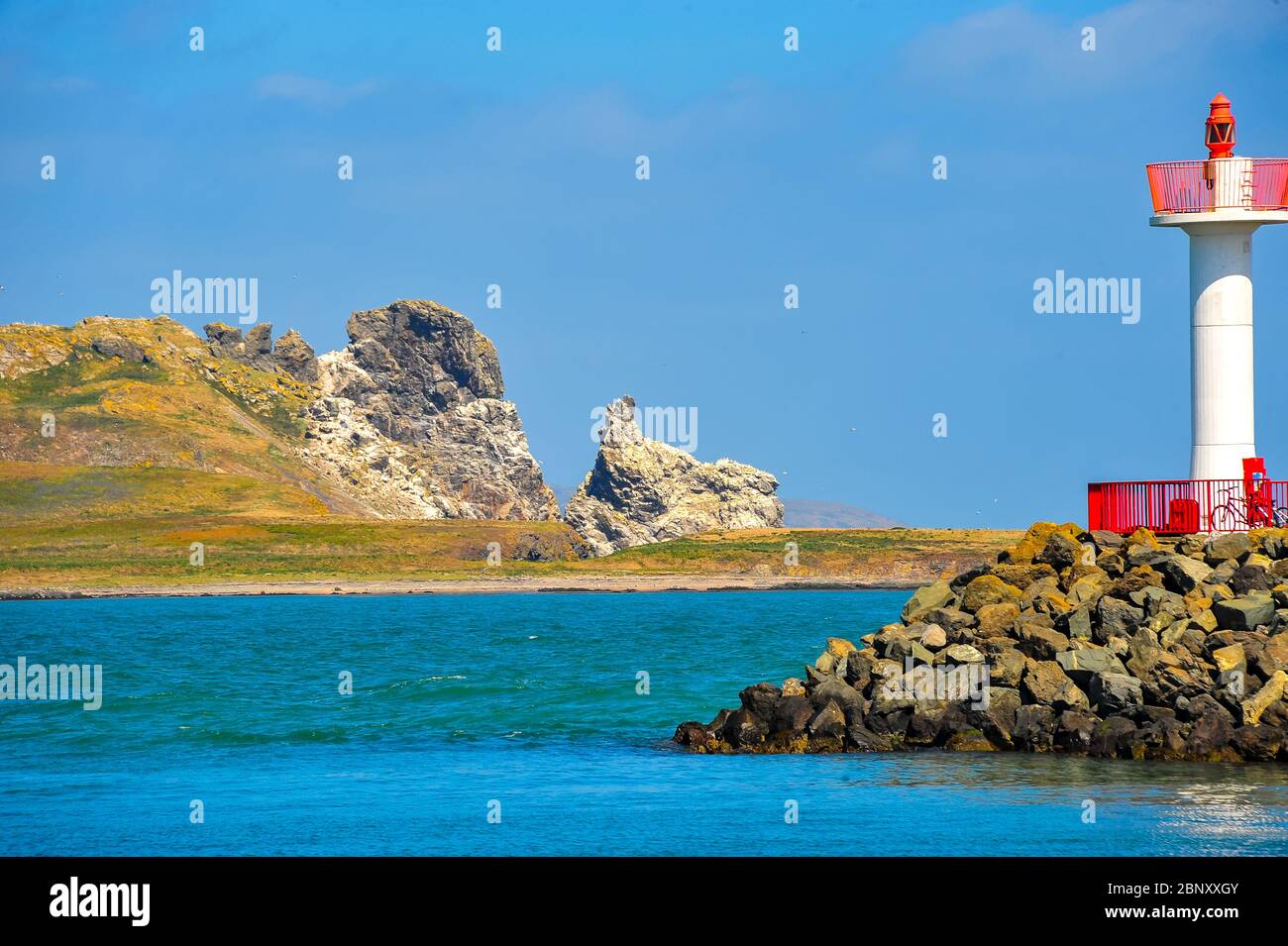 Howth Lighthouse e Seashore a nord di Dublino, Irlanda Foto Stock