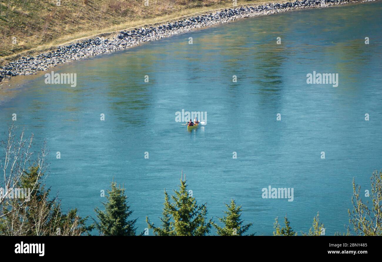 Canoa gialla Bowmont Park Calgary Alberta Foto Stock