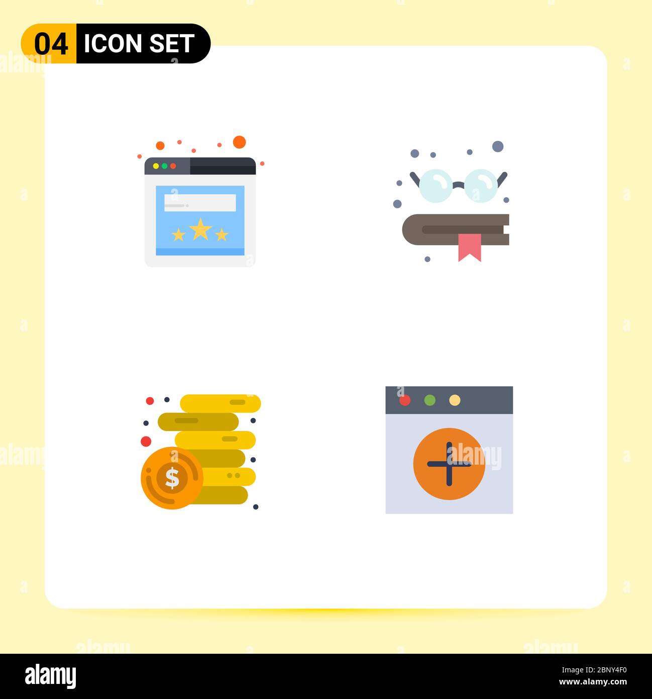 4 simboli universali piatti icone simboli di browser, monete, libro, finanza, elementi di disegno vettoriale modificabili per mac Illustrazione Vettoriale