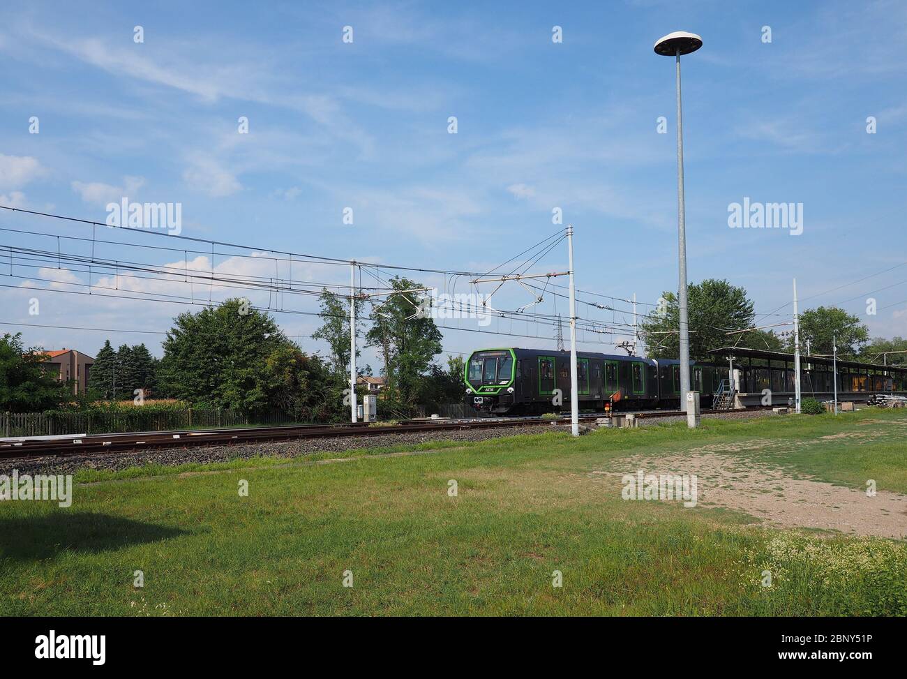 MILANO, Italia. 23 agosto 2019: Stazione della metropolitana Gessate di Milano. Gessate è la stazione di capolinea della linea 2 della metropolitana di Milano, la linea verde. Foto Stock