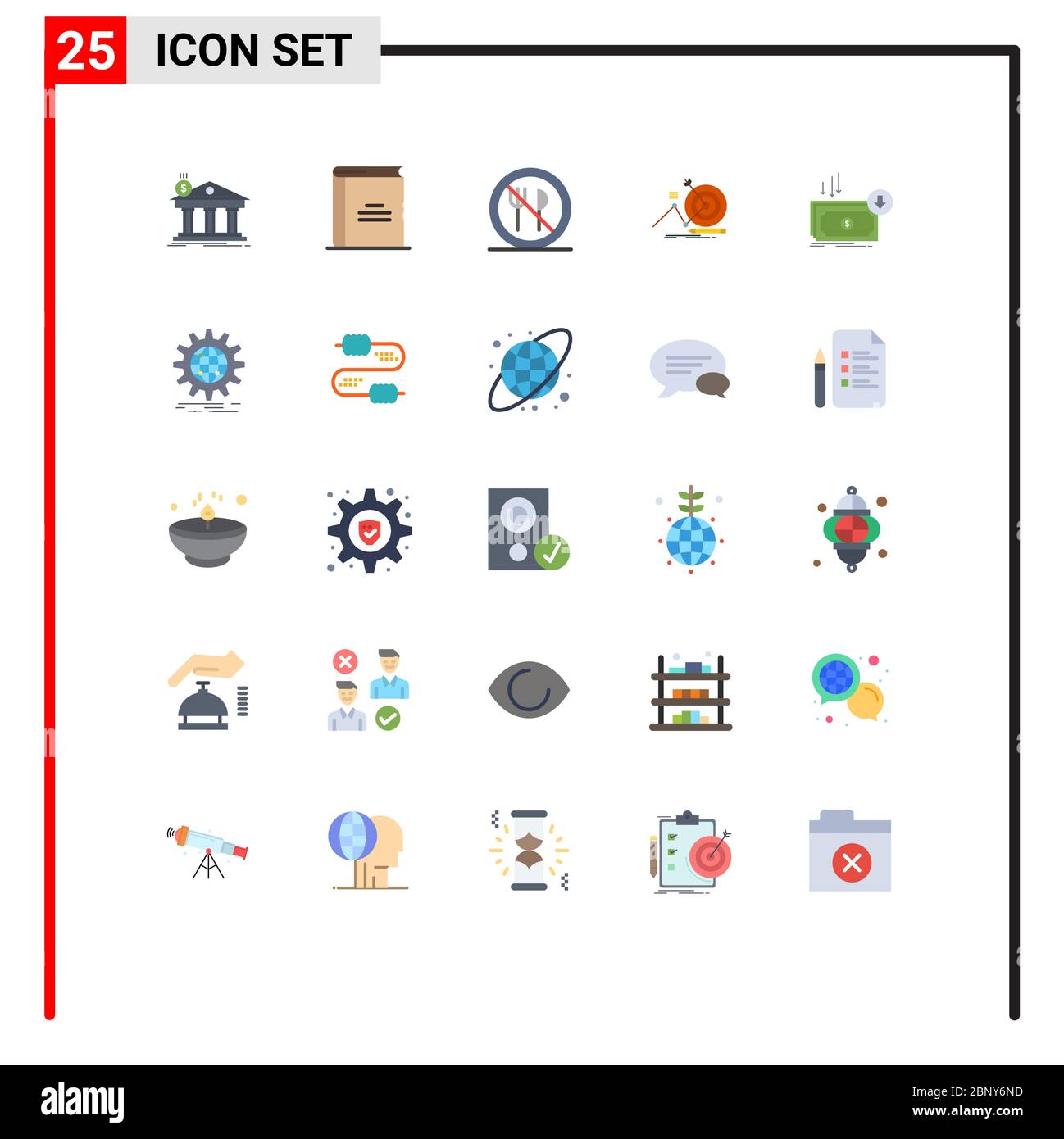 25 icone creative segni e simboli moderni di messa a fuoco, successo, libro aperto, obiettivo, elementi di disegno vettoriale editabili vietati Illustrazione Vettoriale