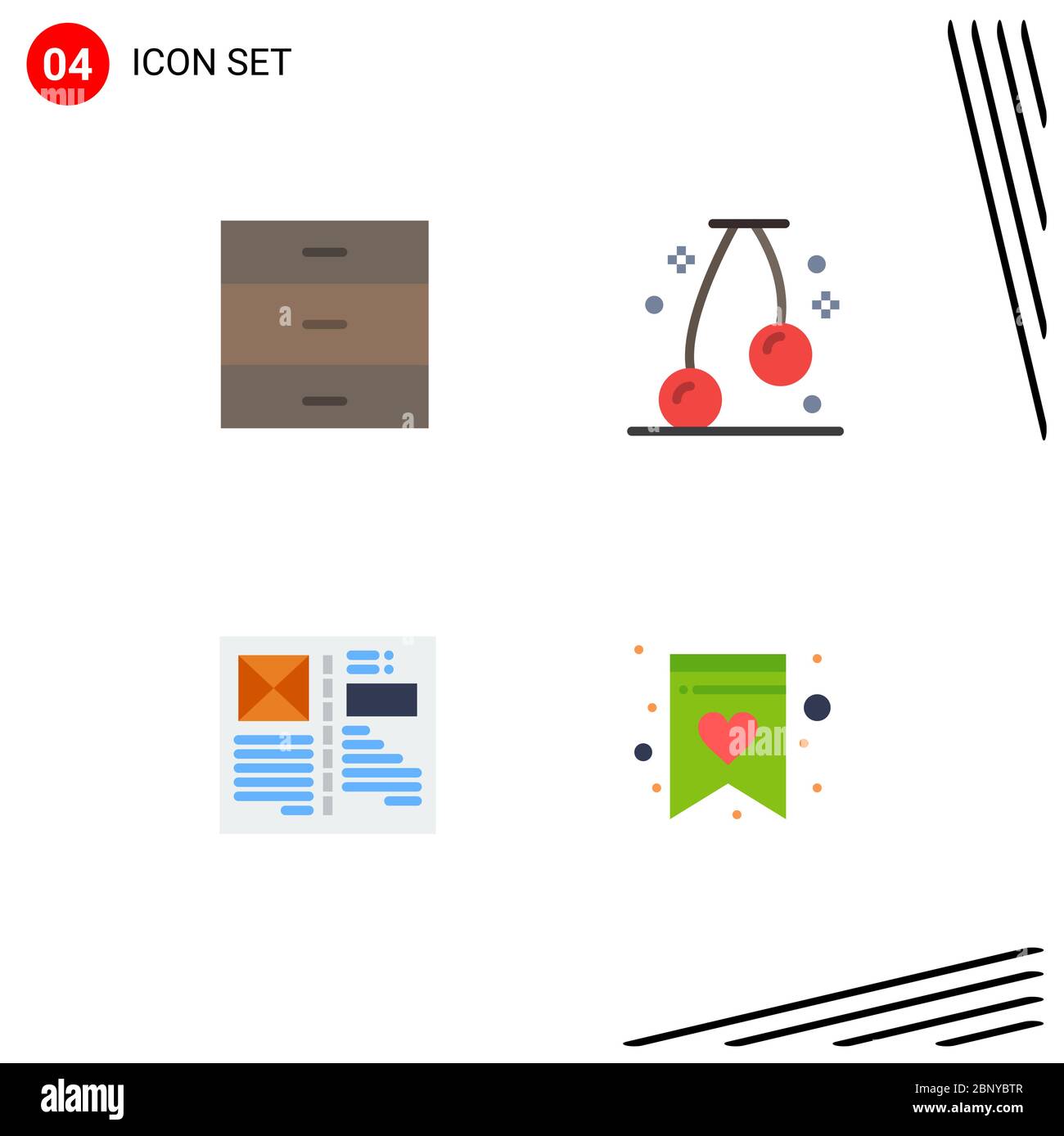 Simboli universali Gruppo di 4 icone moderne piatte di cabinet, design, interni, frutta, layout elementi editabili di design vettoriale Illustrazione Vettoriale
