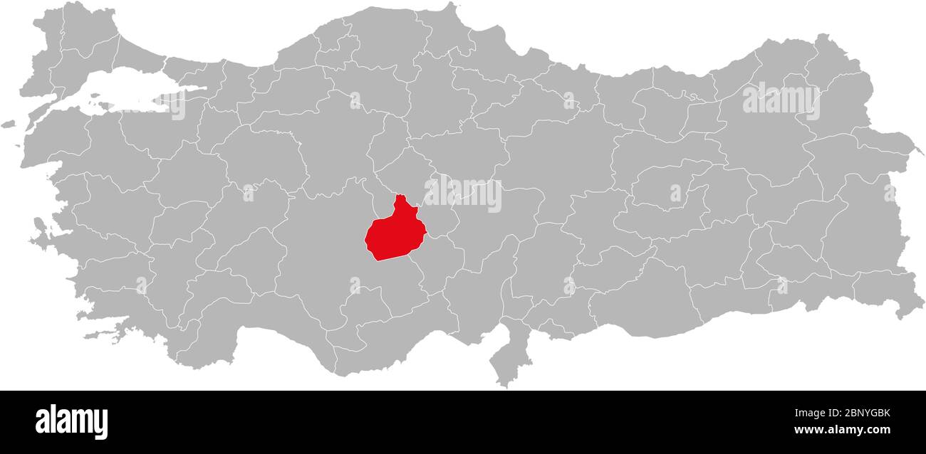 Provincia di Aksaray evidenziata sulla mappa della turchia. Sfondo grigio. Illustrazione Vettoriale