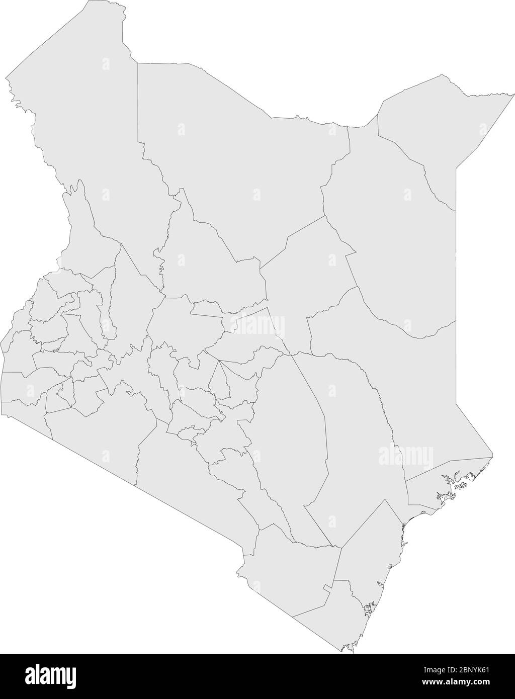 Mappa del paese del Kenya. Sfondo grigio chiaro. Perfetto per concetti aziendali, sfondi, sfondo, grafico, etichetta, adesivo, presentazione e sfondo. Illustrazione Vettoriale
