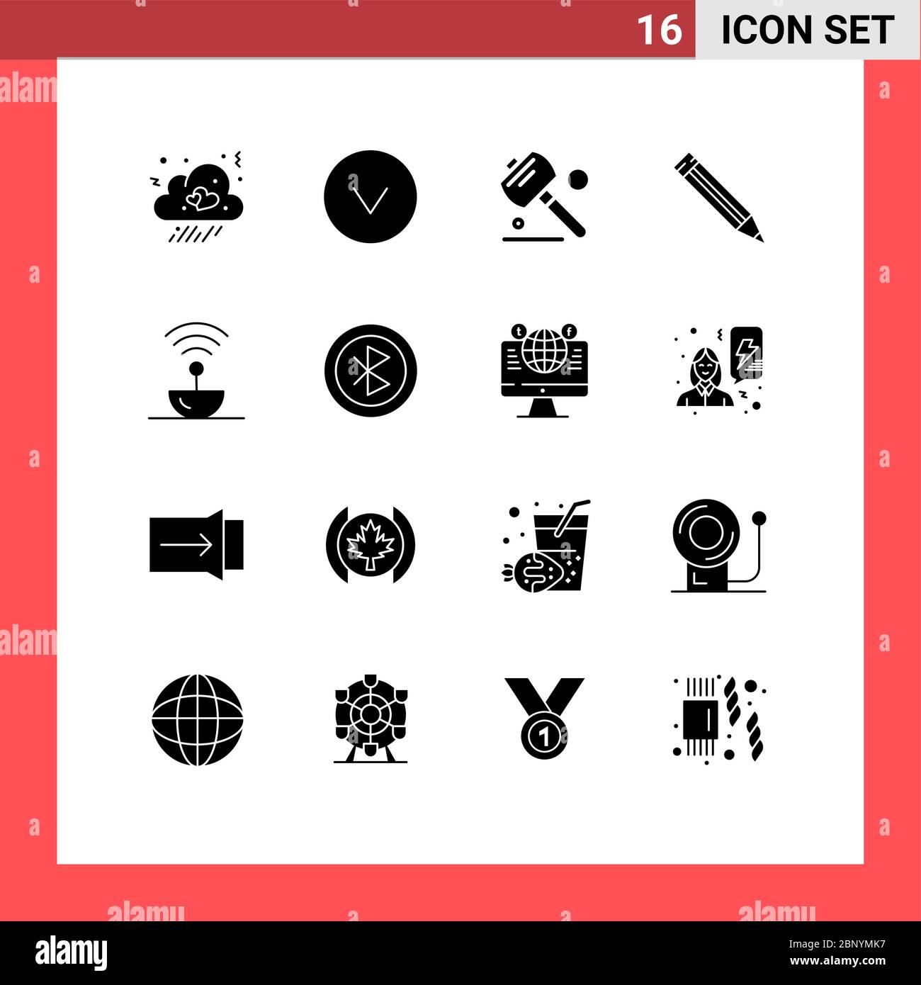 Set di 16 icone moderne dell'interfaccia utente simboli per spazio, scienza, mano, acciaio, scuola elementi editabili di disegno vettoriale Illustrazione Vettoriale