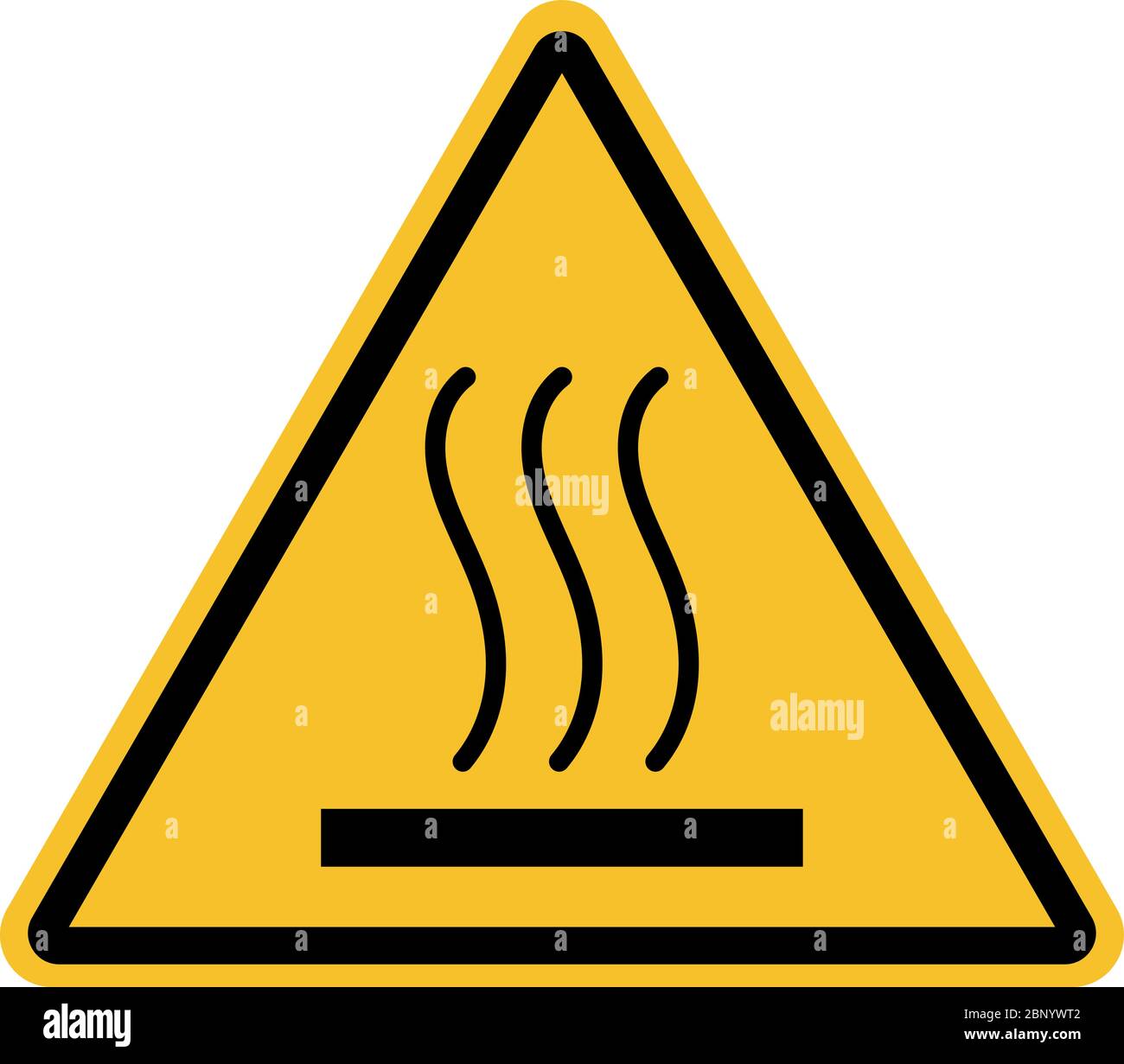 Segnale di avvertenza superficie calda.sfondo triangolo giallo. Perfetto per sfondi, sfondo, segno, icona, simbolo, adesivo, etichetta e sfondo. Illustrazione Vettoriale