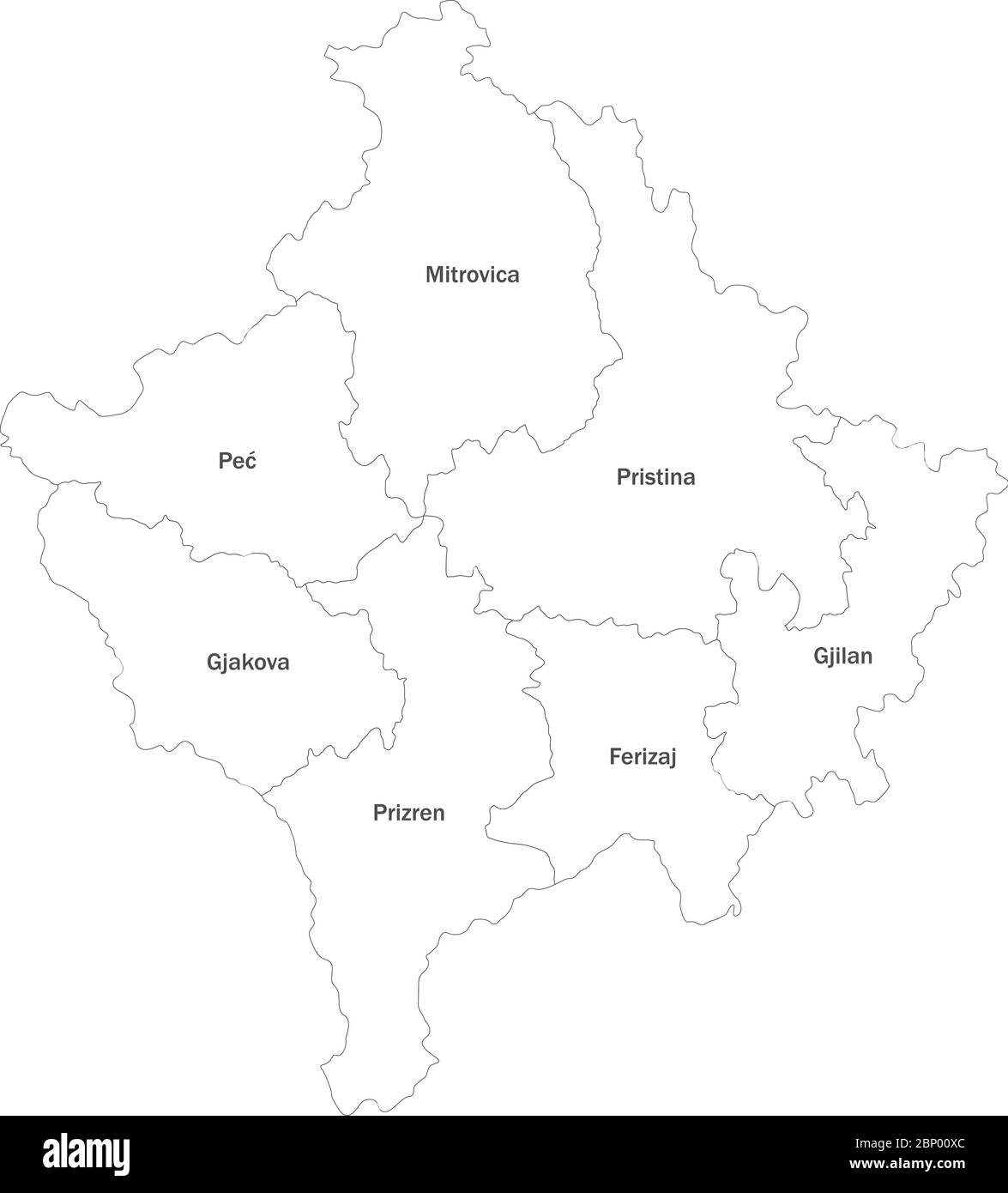 Mappa politica del Kosovo con etichette. Perfetto per concetti aziendali, sfondi, sfondo, adesivi, etichette, poster, grafici e sfondi. Illustrazione Vettoriale