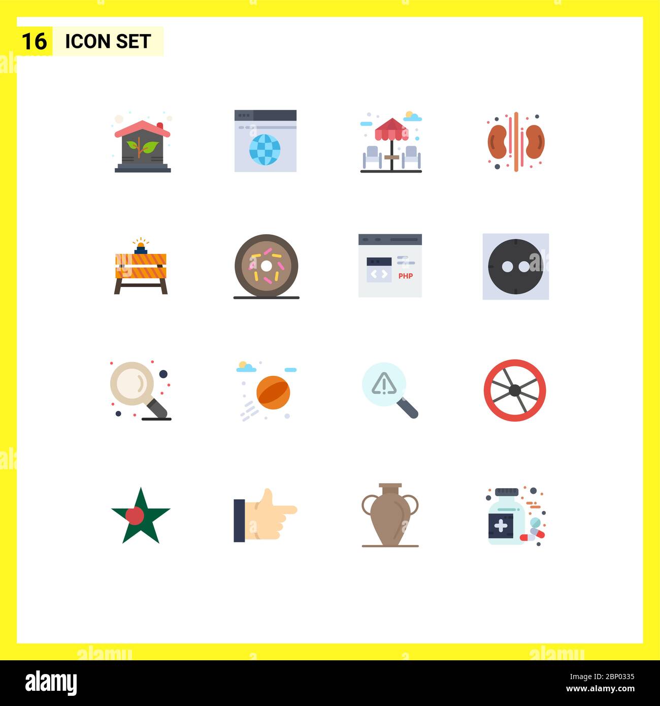 Confezione di 16 simboli e segni di colori piatti moderni per supporti di stampa Web come stop, barriera, cena, medico, salute Editable Pack di Creative Vector De Illustrazione Vettoriale