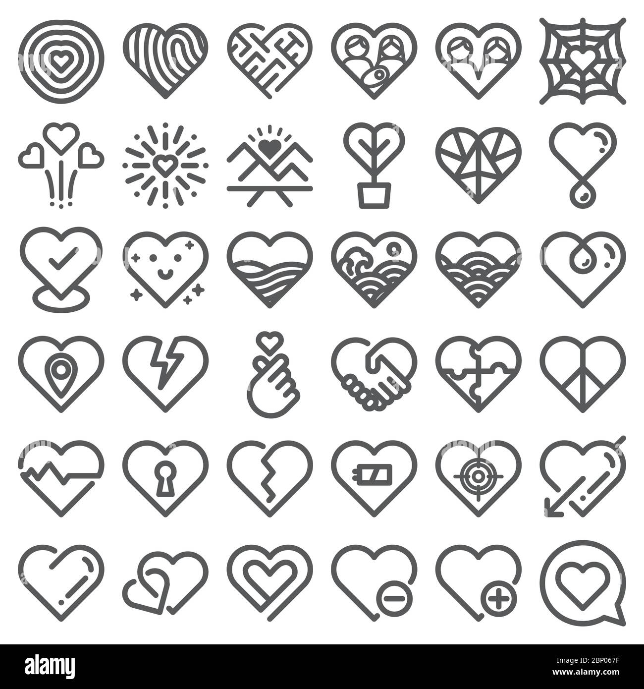 Vettore icone amore. Forma del cuore linea piatta art. 48 pixel. Illustrazione Vettoriale