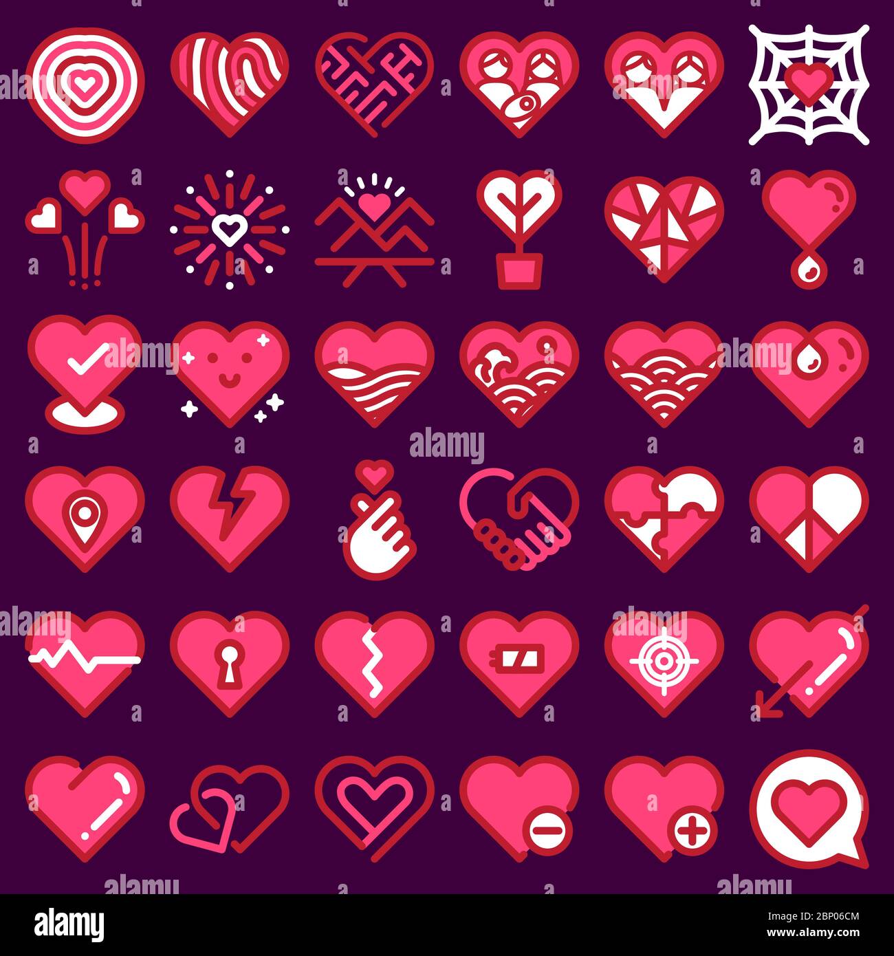 Vettore icone amore. Forma del cuore linea piatta art. 48 pixel. Illustrazione Vettoriale