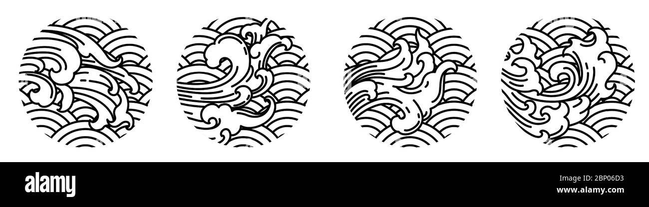 Forma rotonda stile onda orientale tailandese. Modello di disegno di illustrazione vettoriale. Festa dell'acqua. Illustrazione Vettoriale
