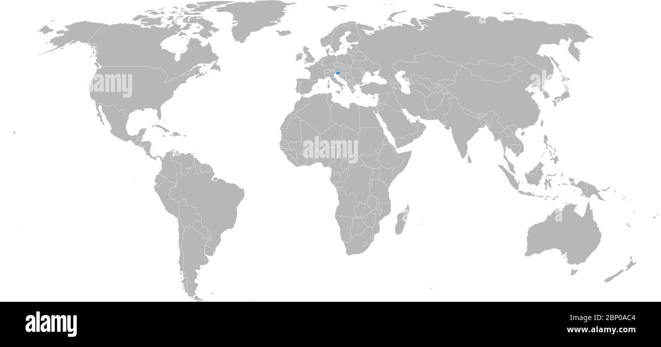 La Slovenia è evidenziata sulla mappa mondiale. Sfondo grigio chiaro. Perfetto per concetti aziendali, sfondo, sfondi, adesivi, etichette, poster, cartografia e parete Illustrazione Vettoriale