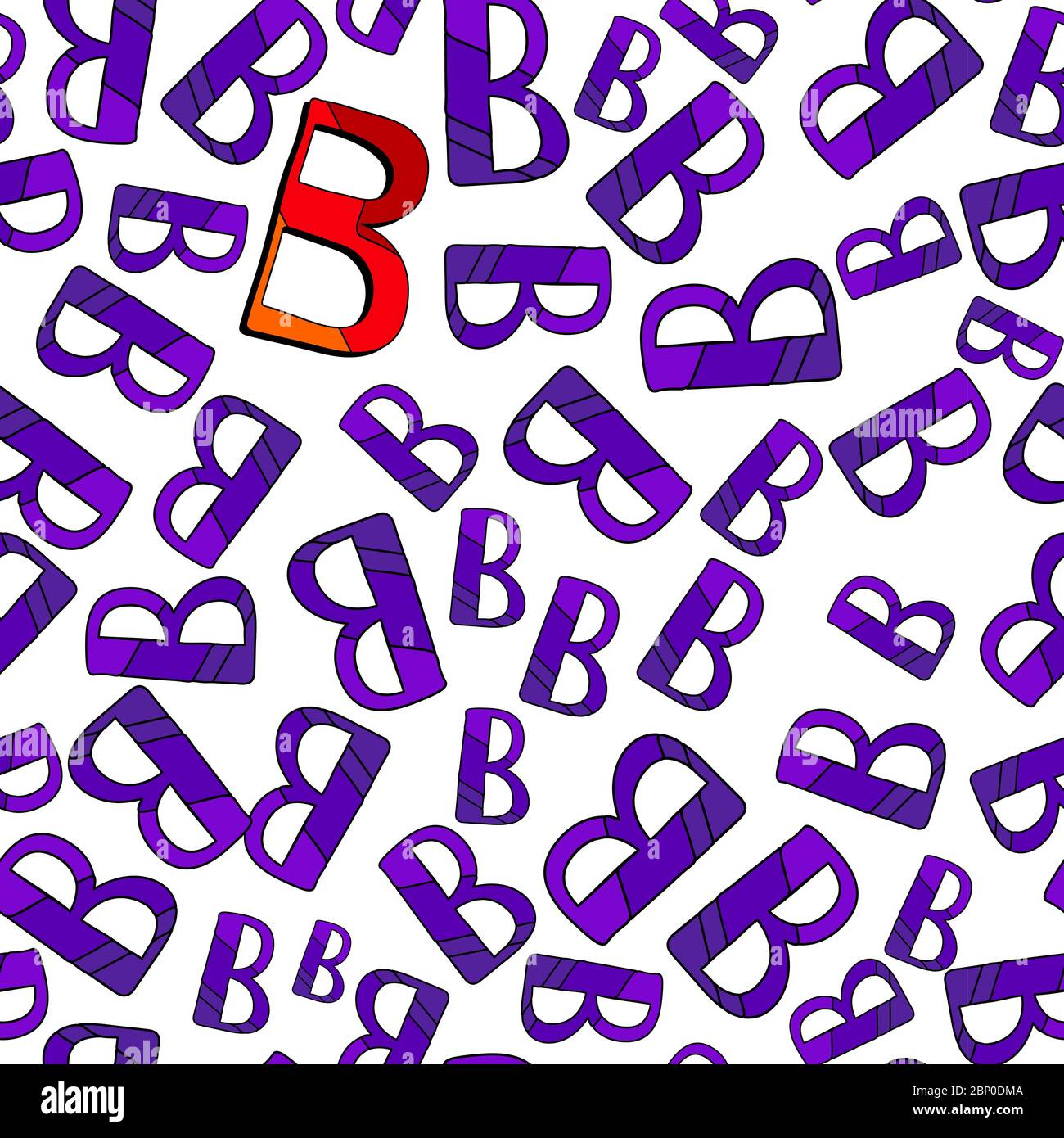 Lettere B - motivo senza giunture. A caso B lettere di sfumature violacee e una rosso-arancione. Per studiare le lettere. Illustrazione Vettoriale