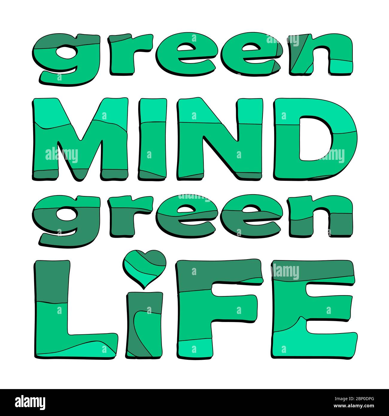 Mente verde, vita verde. Citazione vettoriale sull'eco, gestione dei rifiuti. Frase motivazionale per scegliere uno stile di vita ecocompatibile, utilizzando prodotti riutilizzabili. Illustrazione Vettoriale