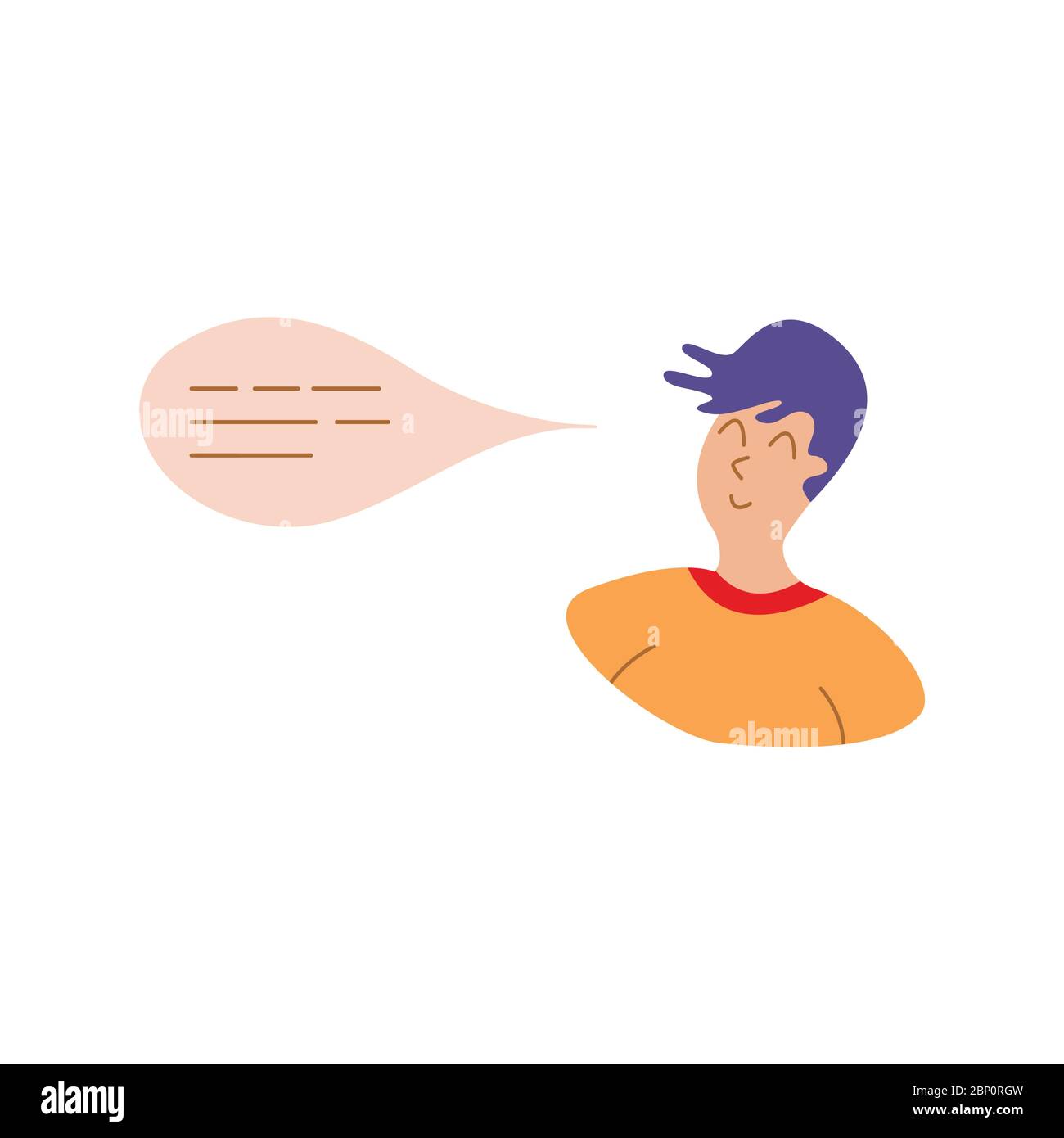 Guy with Speech Bubble. Pensieri in testa, chiacchierando. Cloud vocale. L'uomo parla. Illustrazione vettoriale piatta Illustrazione Vettoriale