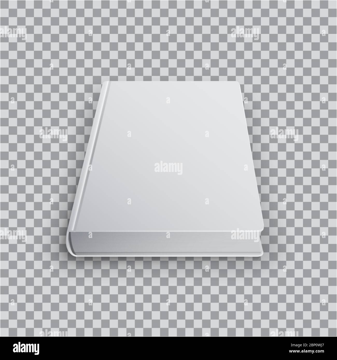Modello di libro vuoto 3d con copertina bianca su sfondo trasparente, vista prospettica dall'alto. Realistico Mock Up di libri, vettore isolato Illustrazione Vettoriale