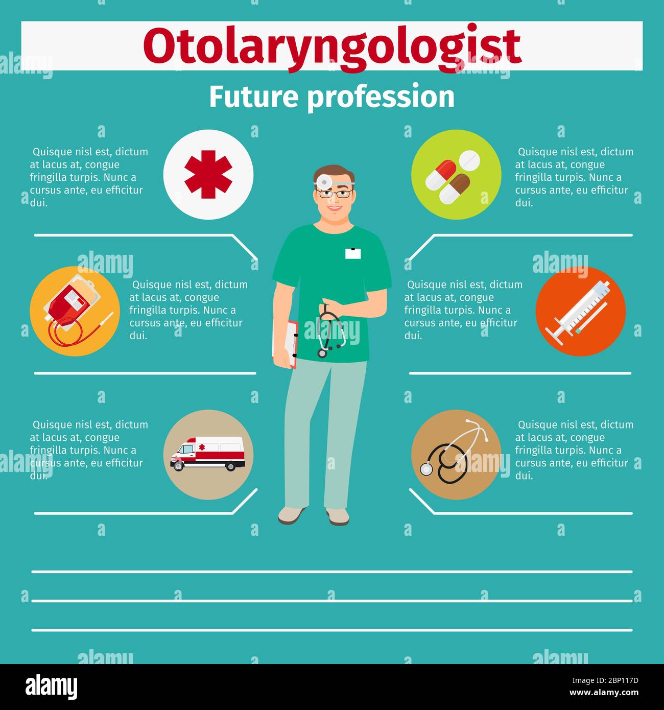 Infografica otolaringologa di professione futura per gli studenti, illustrazione vettoriale Illustrazione Vettoriale