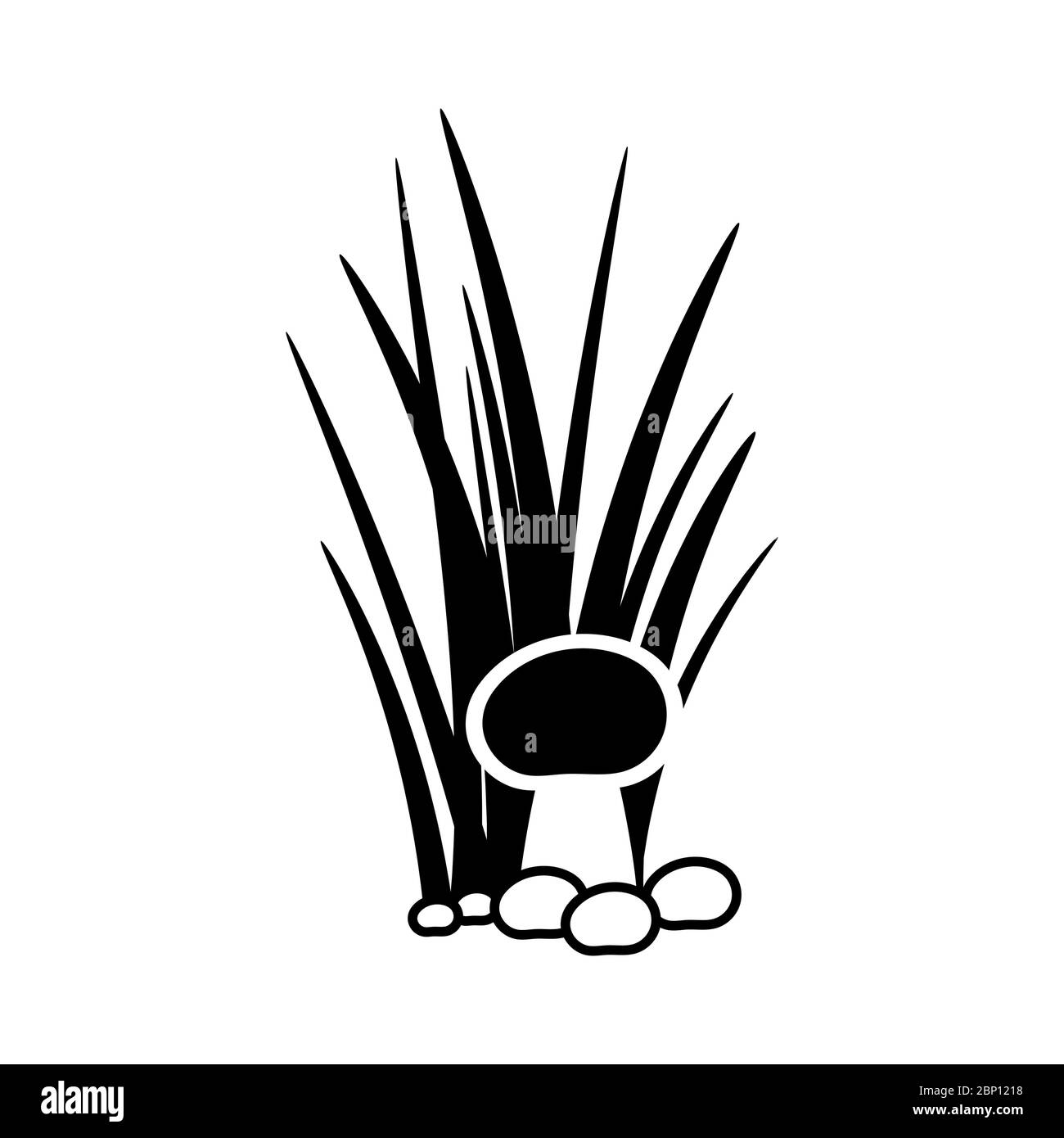 Cespuglio d'erba con silhouette di fungo isolato su sfondo bianco. Illustrazione vettoriale Illustrazione Vettoriale