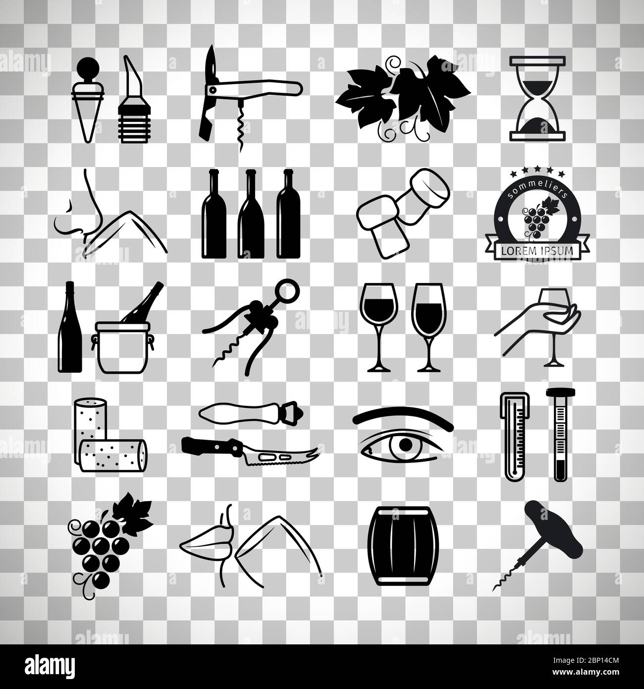 Icone di vino e sommelier isolate su sfondo trasparente, illustrazione vettoriale Illustrazione Vettoriale
