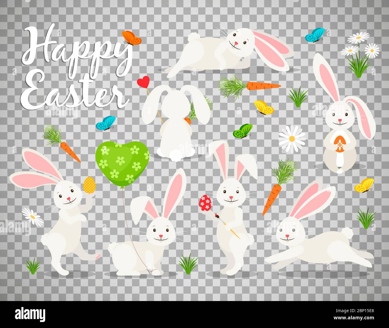 Immagine vettoriale coniglietto pasquale isolata su sfondo trasparente. Happy coniglio per la raccolta banner di pasqua Illustrazione Vettoriale