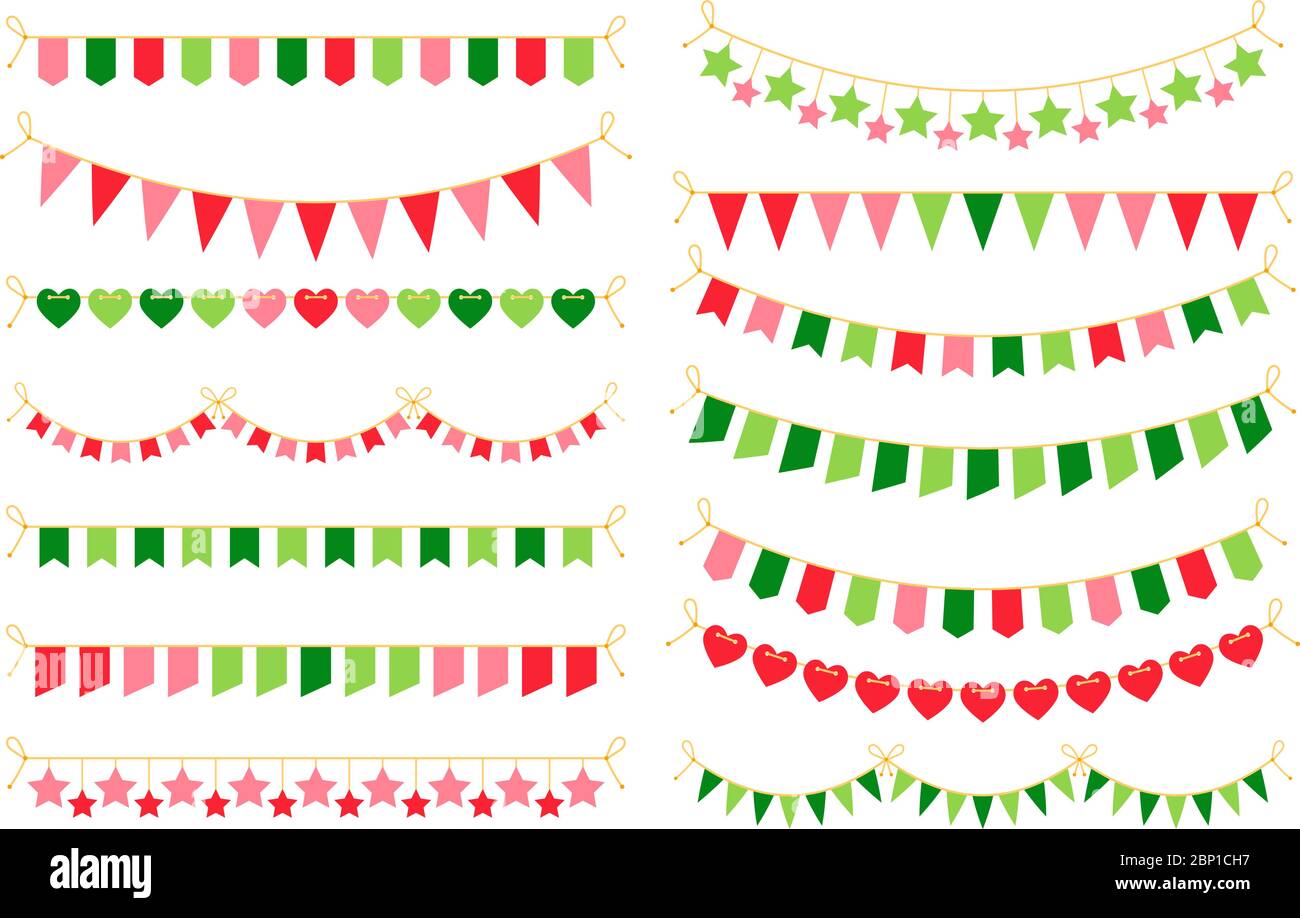 Garlands colorati con bandiere. Elementi di disegno di Carnevale per i banner di congratulazioni e gli inviti di compleanno illustrazione vettoriale Illustrazione Vettoriale