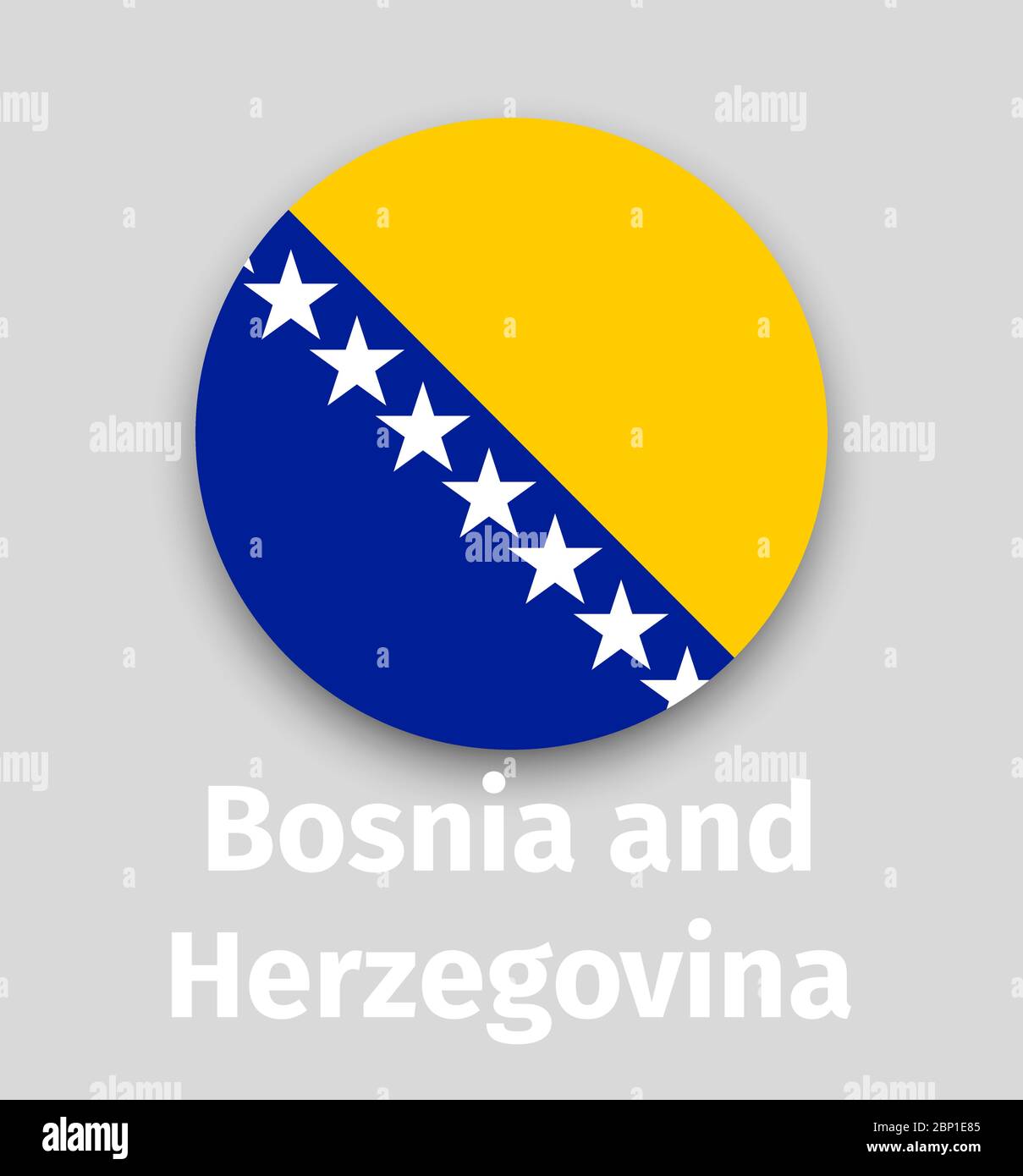 Bandiera della Bosnia Erzegovina, icona rotonda con immagine vettoriale isolata in ombra Illustrazione Vettoriale