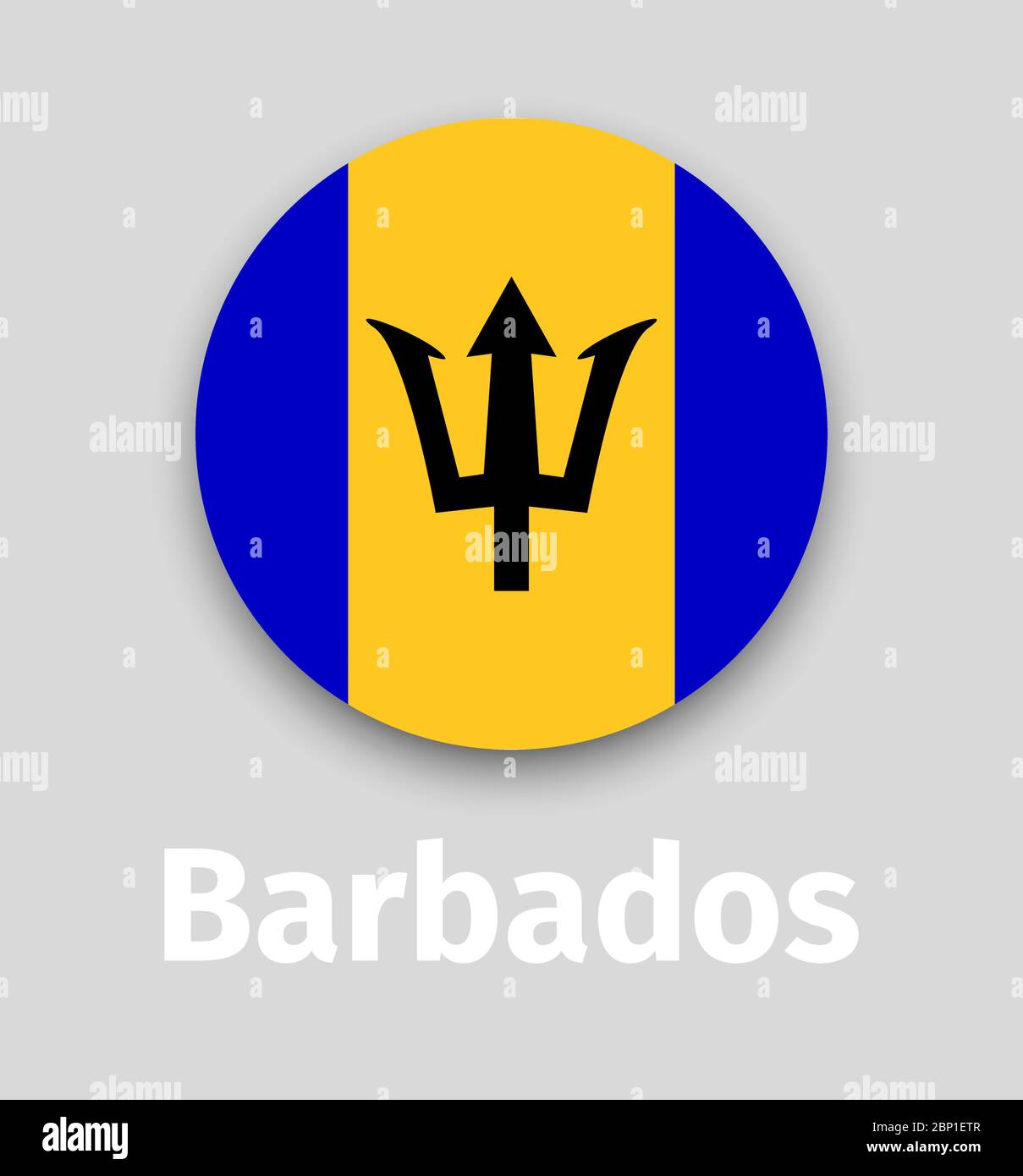 Bandiera Barbados, icona rotonda con immagine vettoriale isolata in ombra Illustrazione Vettoriale