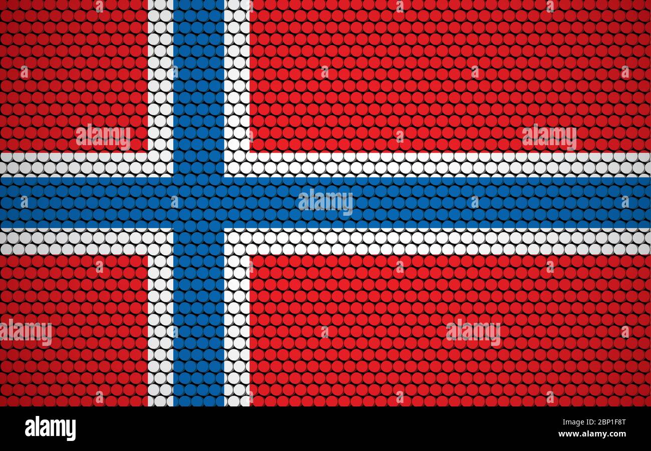 Bandiera astratta della Norvegia fatta di cerchi. Bandiera norvegese disegnata con punti colorati che gli danno un look astratto moderno e futuristico. Illustrazione Vettoriale