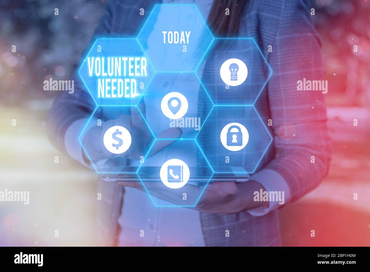Cartello di testo che mostra Volontario necessario. Foto di business che mostra come chiedere a un individuo di lavorare per l'organizzazione senza essere pagato Foto Stock