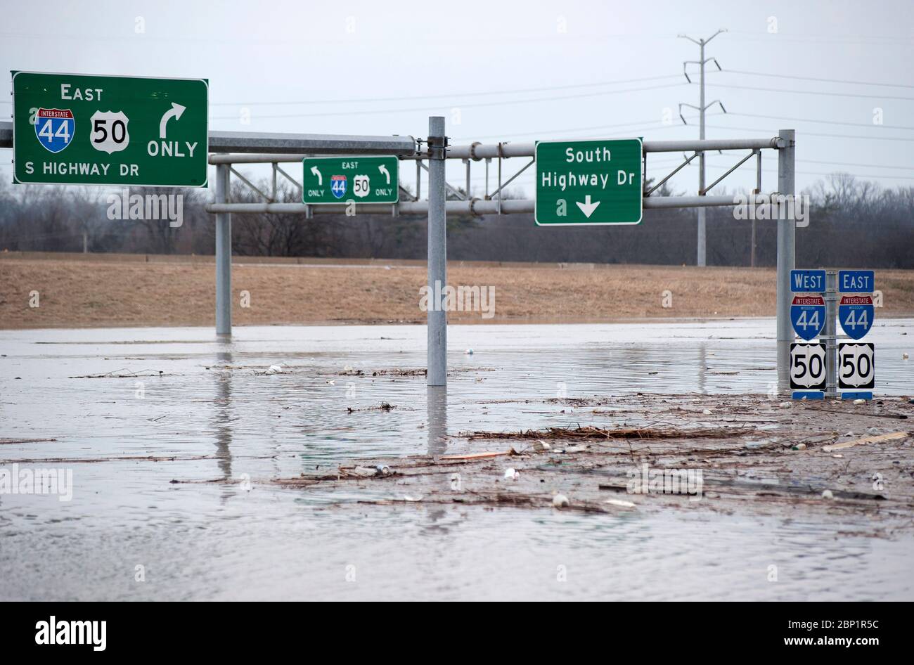 2016 alluvione nel Valley Park, Missouri USA lungo il fiume Meramec, affluente del fiume Mississippi. Foto Stock