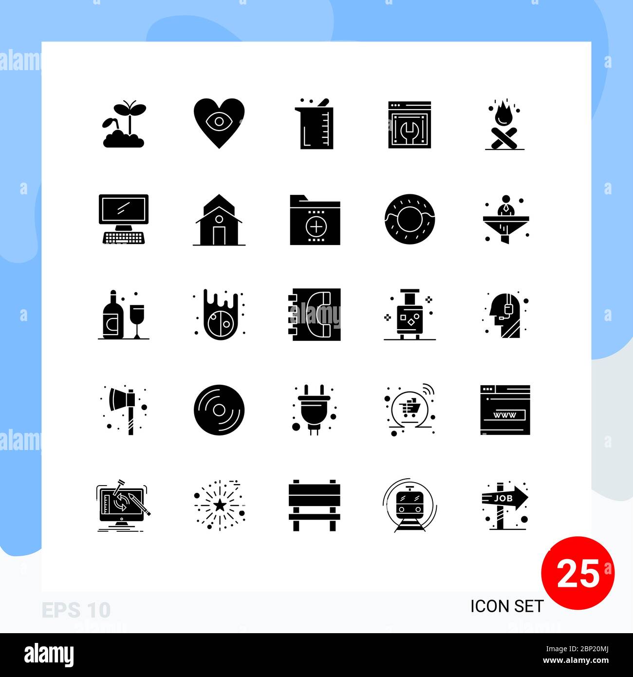 Set di 25 icone moderne dell'interfaccia utente simboli per falò, web maintenance, biochimica, web development, web Advancement elementi editabili di Vector Design Illustrazione Vettoriale