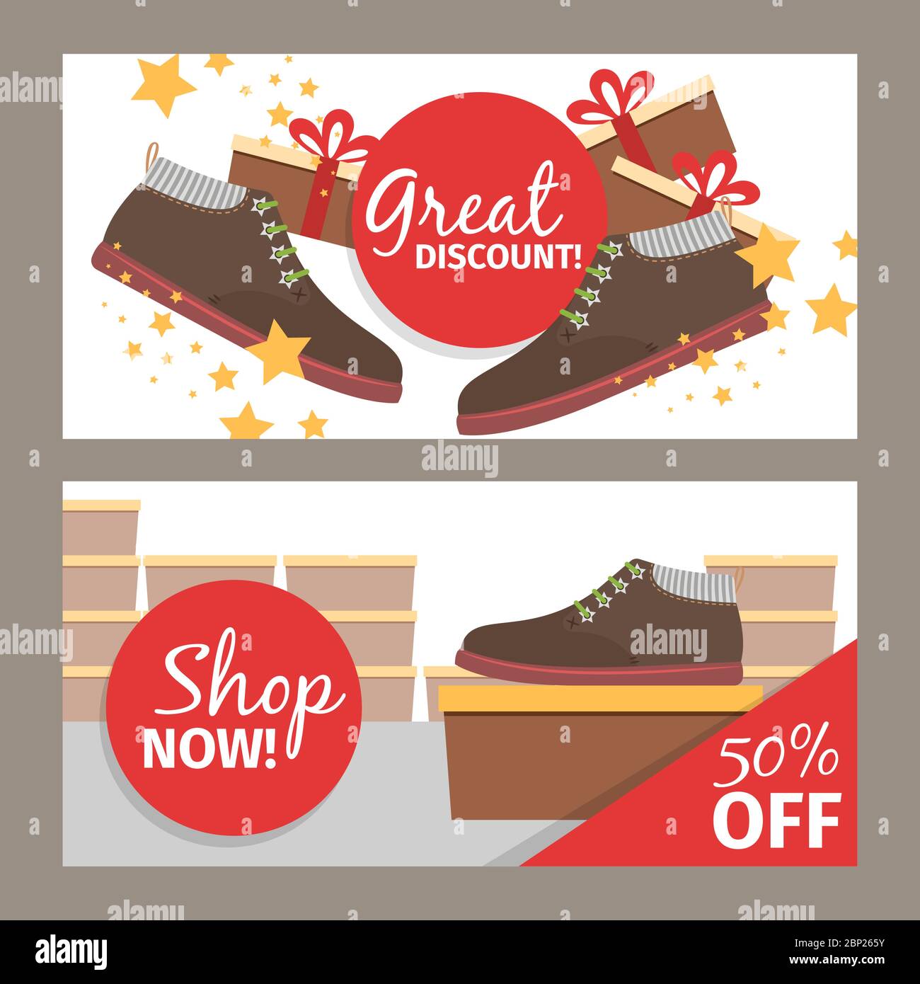 Scarpe da uomo volantini orizzontali. Vector estate moda modello beige uomo negozio scarpe e sconto Illustrazione Vettoriale