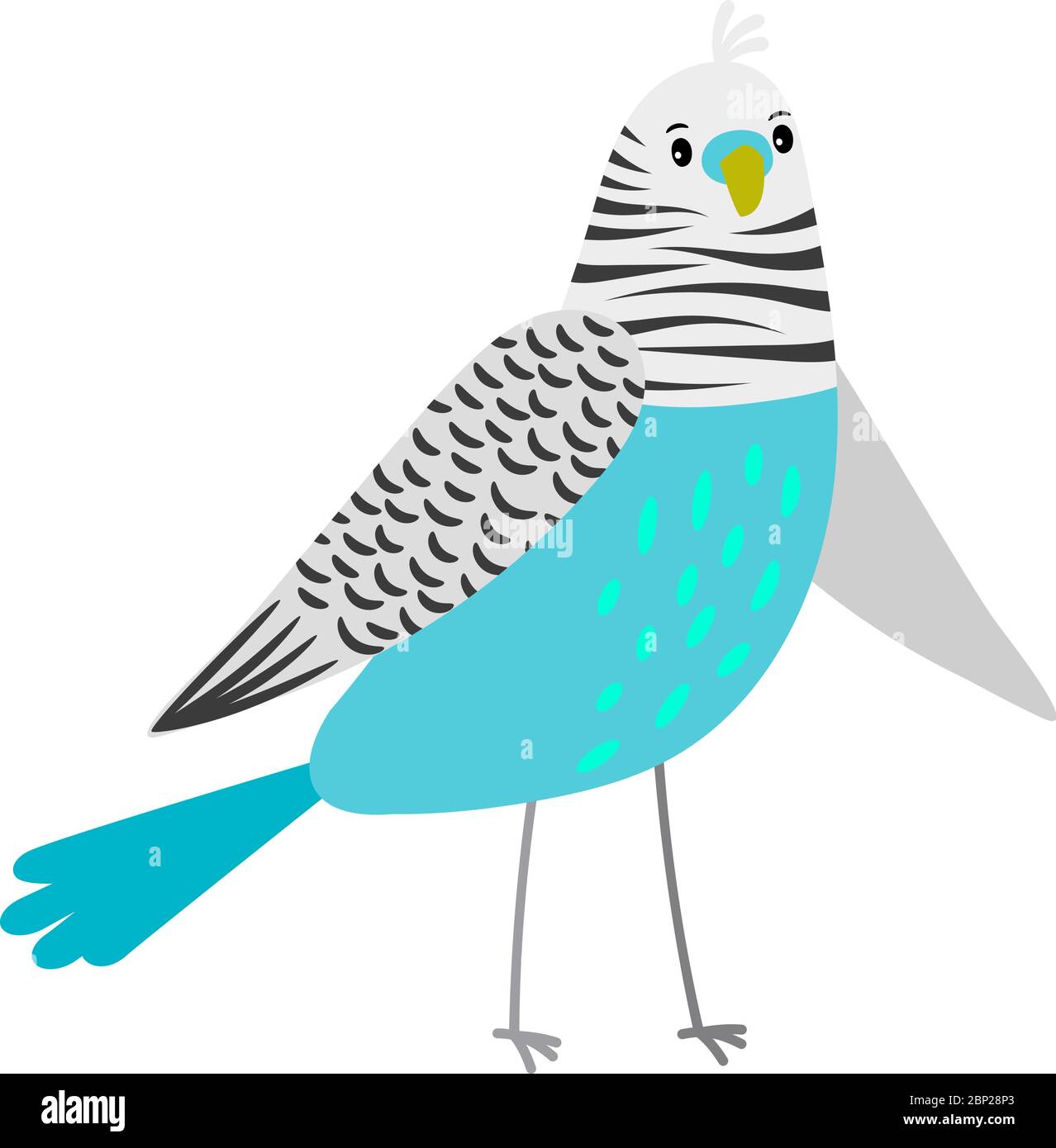 Pappagallo cartoon blu. Icona colorata di uccello isolato su sfondo bianco, illustrazione vettoriale Illustrazione Vettoriale