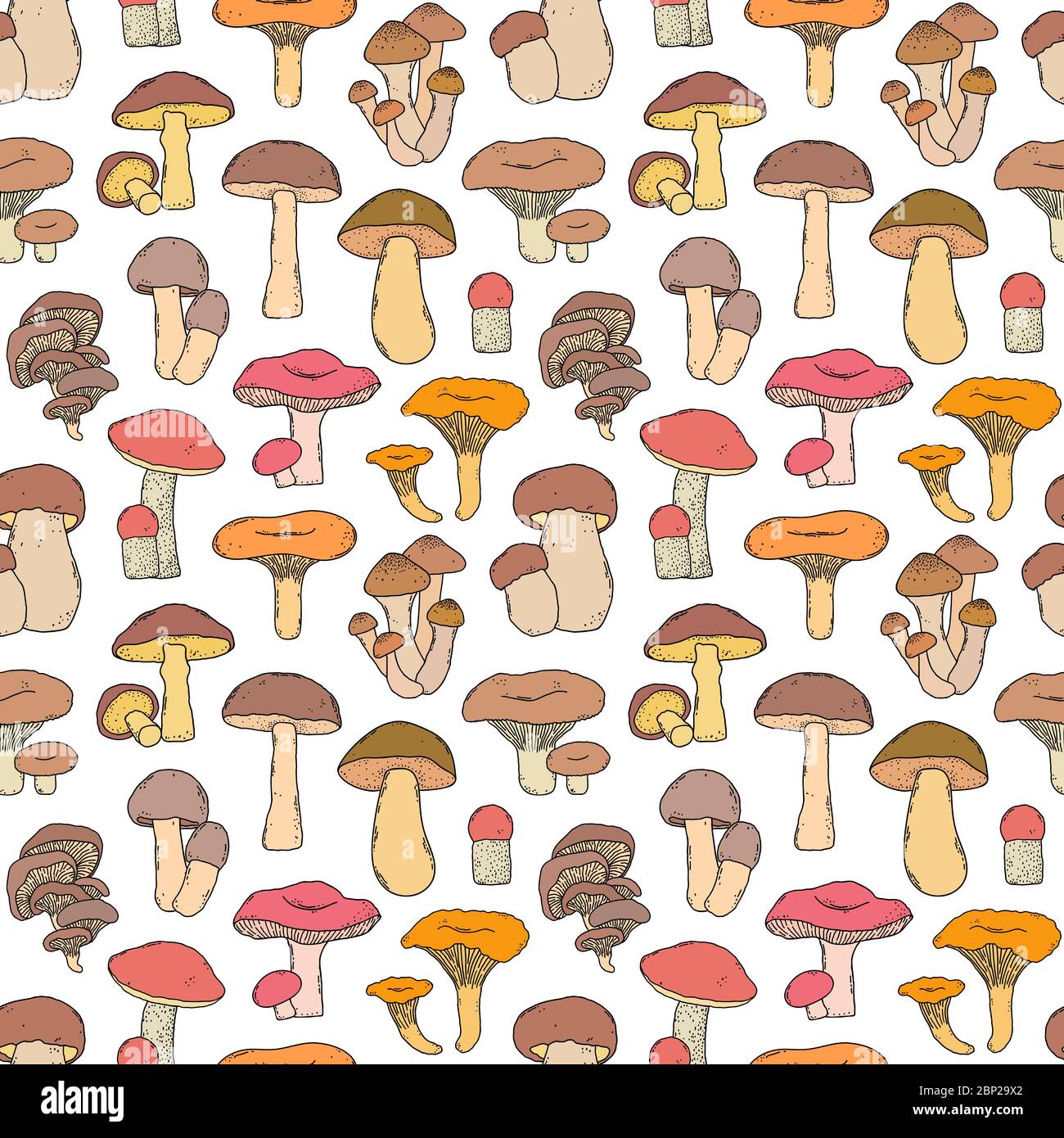 modello con funghi trafilati a mano Illustrazione Vettoriale
