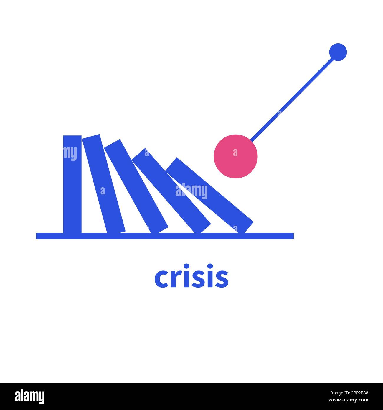 Icona di domino in caduta, metafora per crisi o caduta, simbolo di collisione, segno di errore. Illustrazione vettoriale Illustrazione Vettoriale
