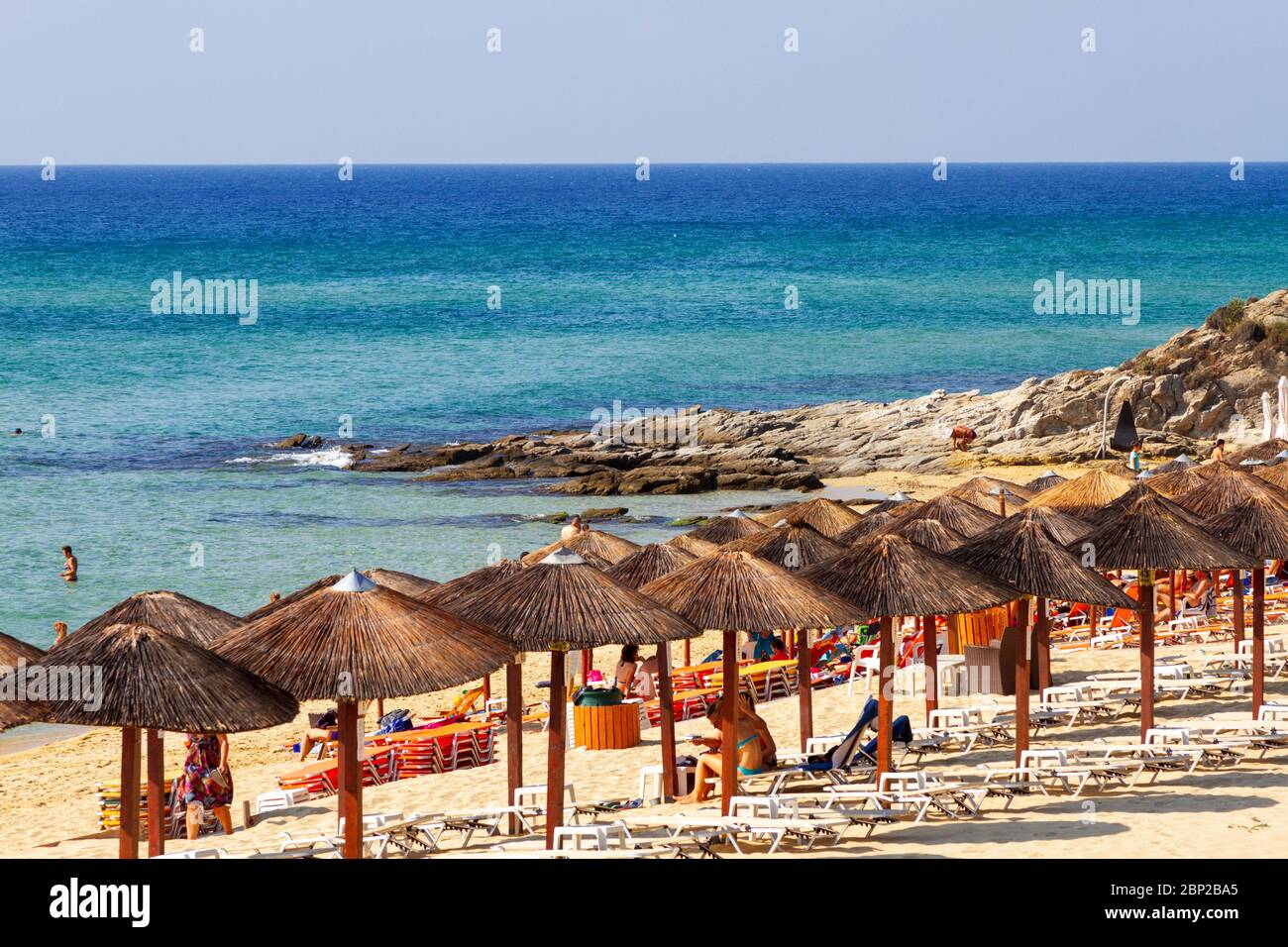 Spiaggia di Ammolofoi, nella regione di Kavala, Macedonia, Grecia, Europa. Foto Stock